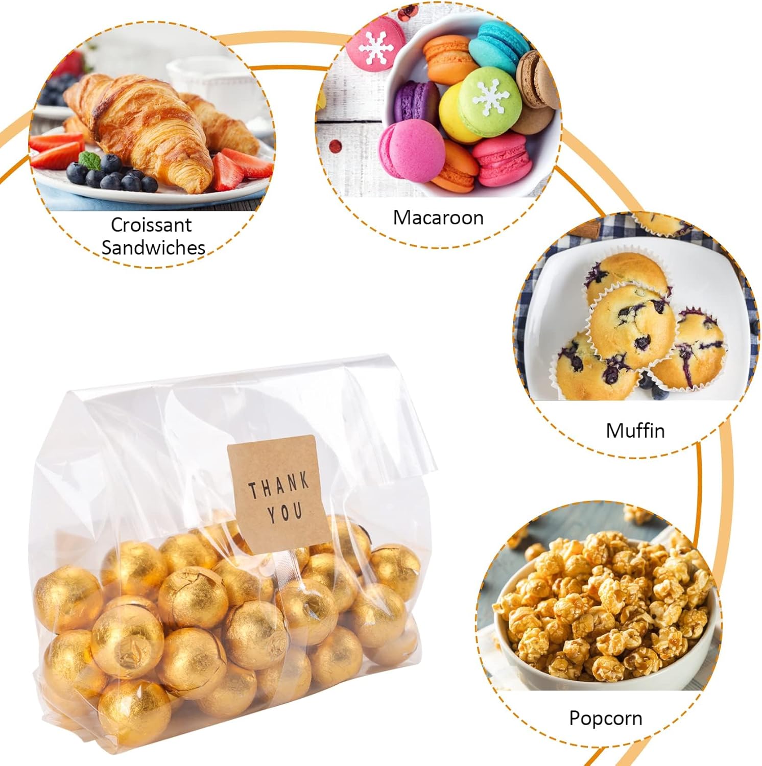 Bolsas de celofán, bolsas de galletas para embalaje, bolsa de regalo transparente con calcomanías para galletas, dulces, chocolates (transparente, 9