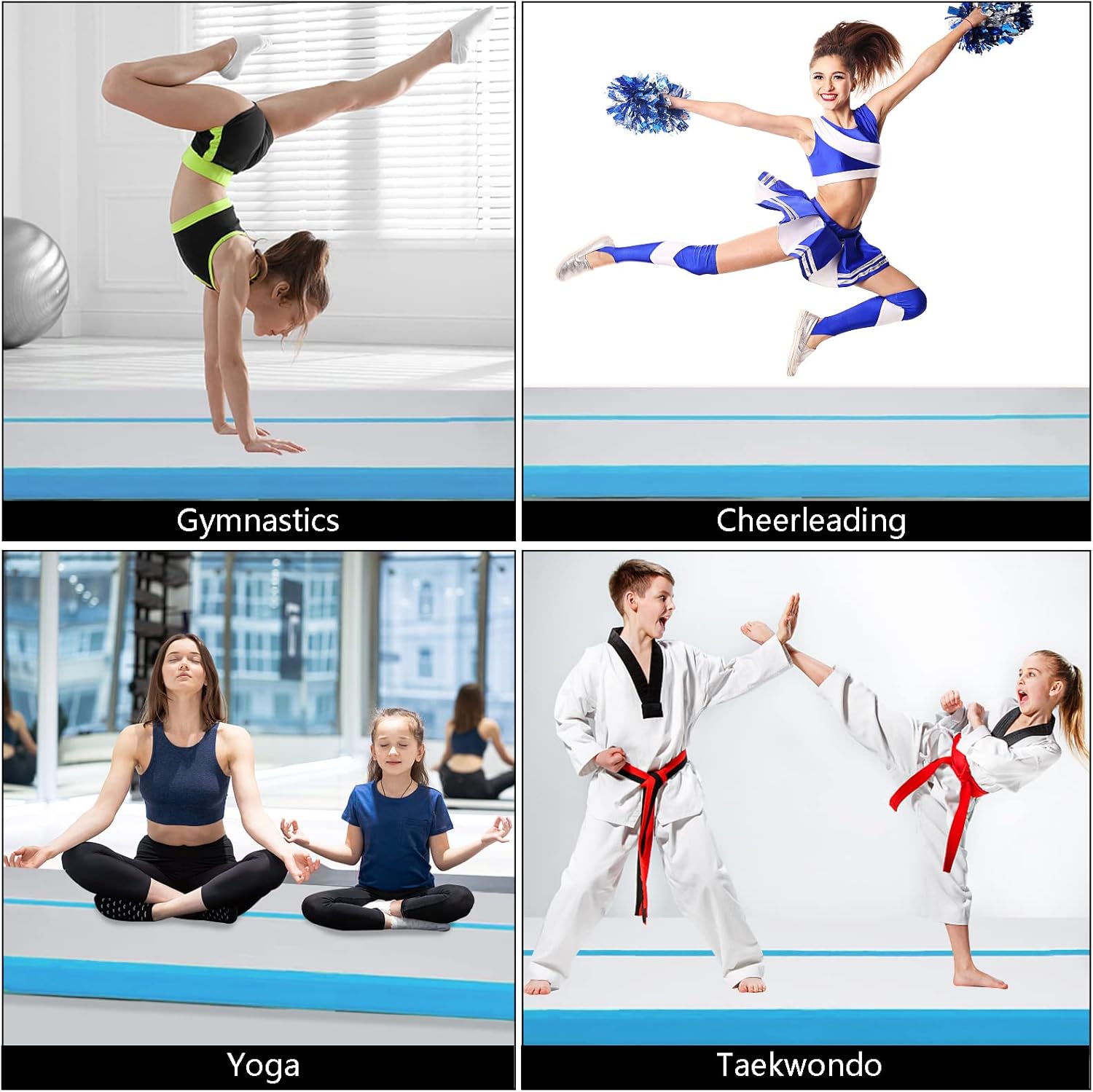 XHYCPY Colchoneta inflable de gimnasia de 13, 16 y 20 pies, extra ancha de 4.3 pies de grosor y 4 pulgadas, con bomba de aire eléctrica