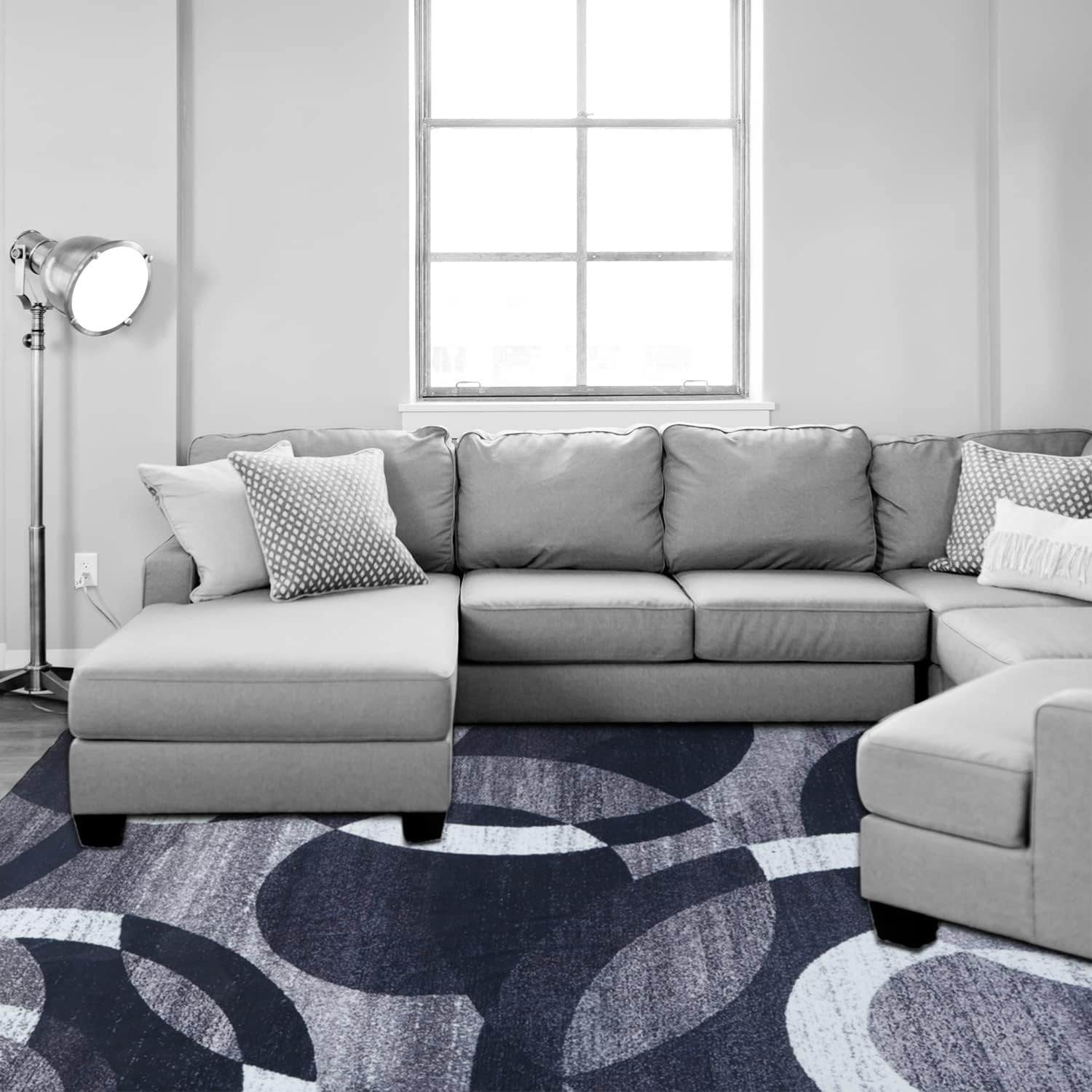 YUFANUHO Alfombra moderna de lana sintética suave de 3 x 5 pies, diseño de líneas de círculos abstractos, para sala de estar, dormitorio, lavable a