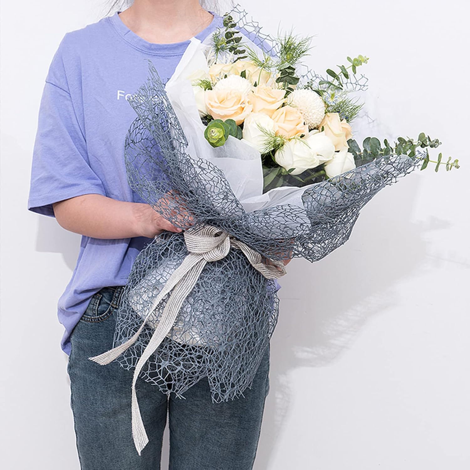 Papel de regalo floral calado de malla jacquard coreano, 1 rollo de suministros de floristería, papel de envoltura de ramo de flores, suministros