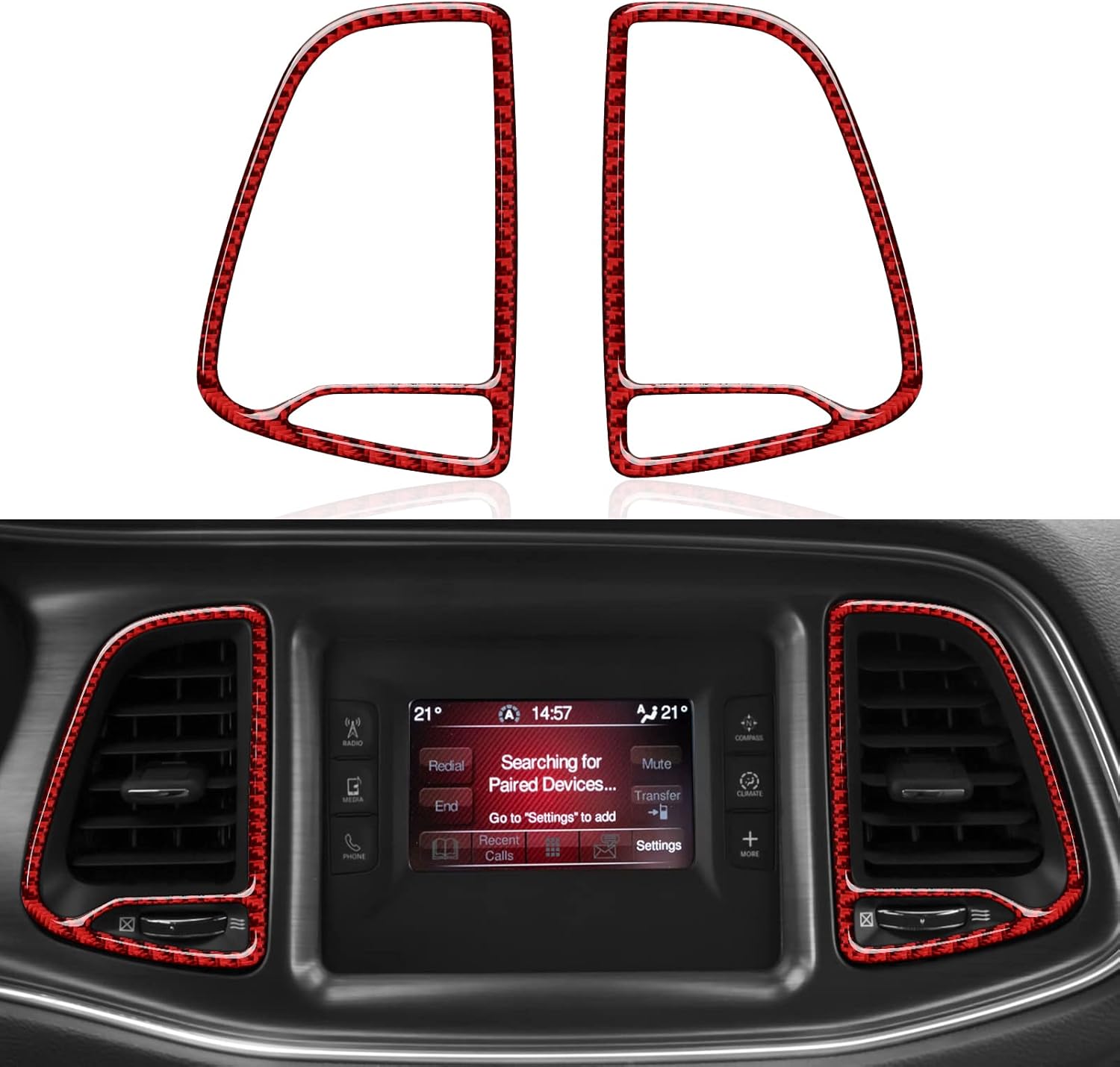 BRMYL Calcomanías de salida de aire para consola central de automóvil, accesorios para Dodge Challenger 2015-2023, calcomanías de fibra de carbono