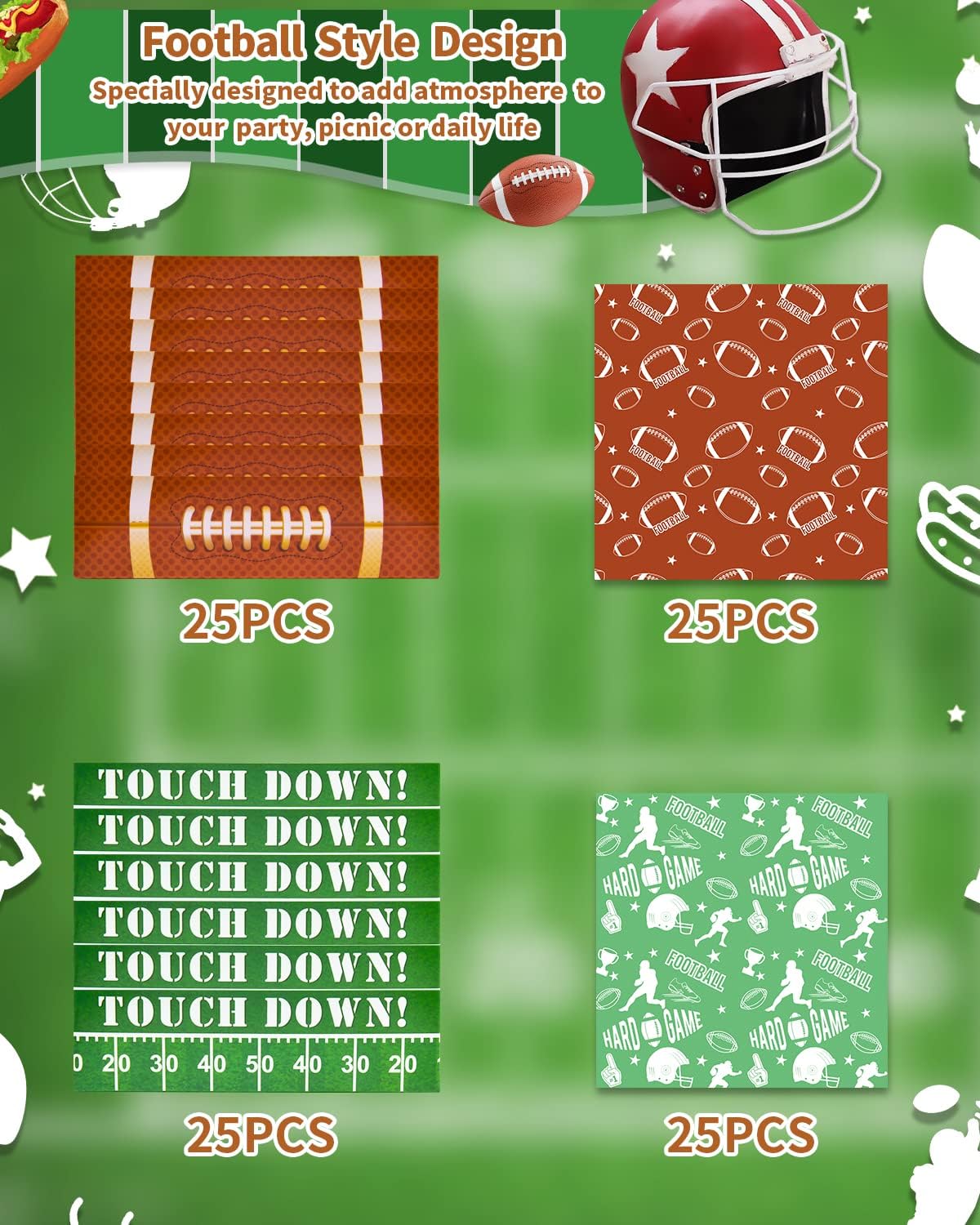 YAYIP Paquete de 50 bandejas de papel desechables con estilo de fútbol, bandejas para nachos y bandeja para perros calientes con papel de