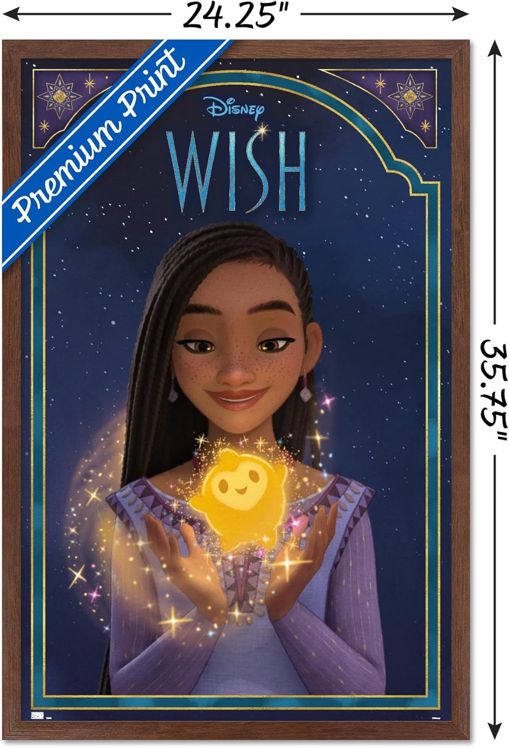 Trends International Disney Wish – Póster de pared Asha & Star, 22.37 x 34.00 pulgadas, versión enmarcada de caoba