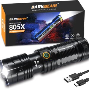 DARKBEAM Linterna LED de alto lúmenes 950000LM súper brillante, linterna táctica de emergencia recargable USB-C potentes, luz de flash enfocable de DARKBEAM Linterna LED de alto lúmenes 950000LM súper brillante, linterna táctica de emergencia recargable USB-C potentes, luz de flash enfocable de