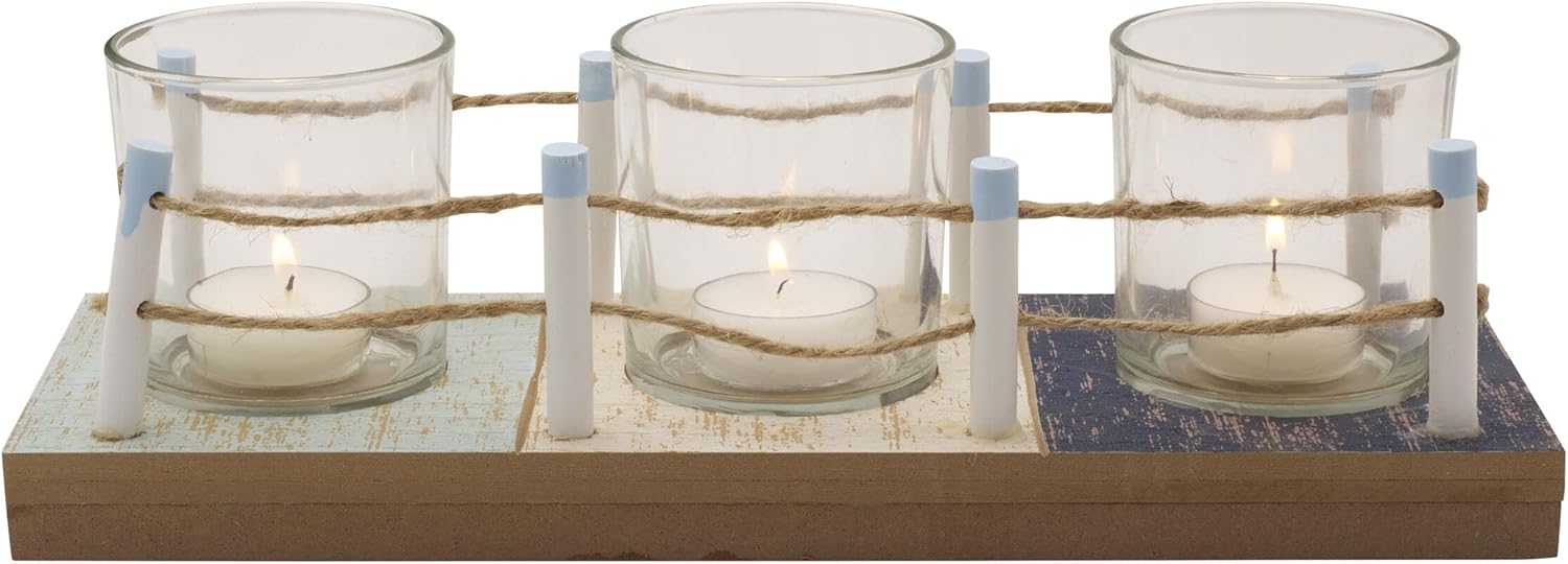 Elements 12.6×4.53×3.94 pulgadas 3 luz vidrio y MDF Tealight lineal