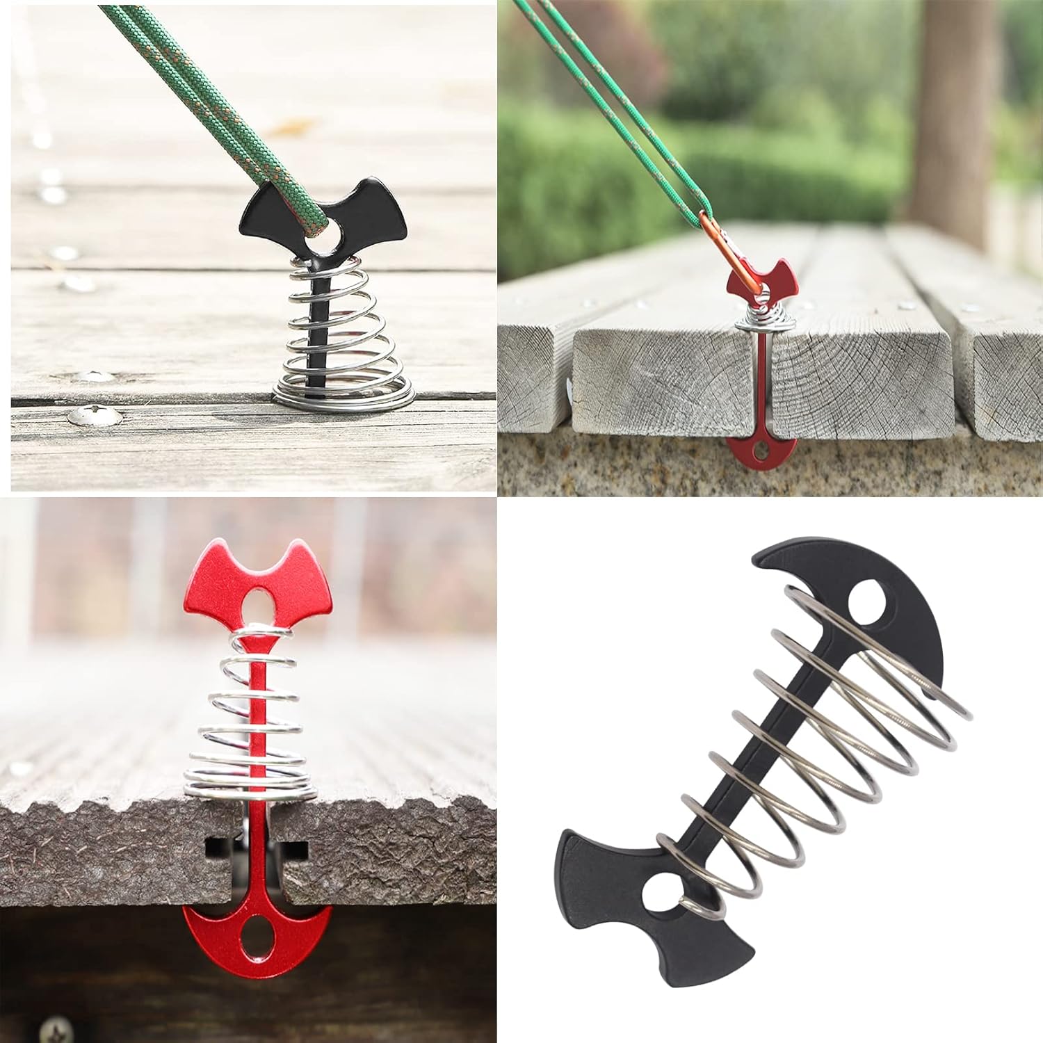 Juego de 8 clavijas de anclaje de aleación de aluminio de 3 pulgadas para tienda de campaña de espina de pescado, con cuerda de resorte, hebilla de