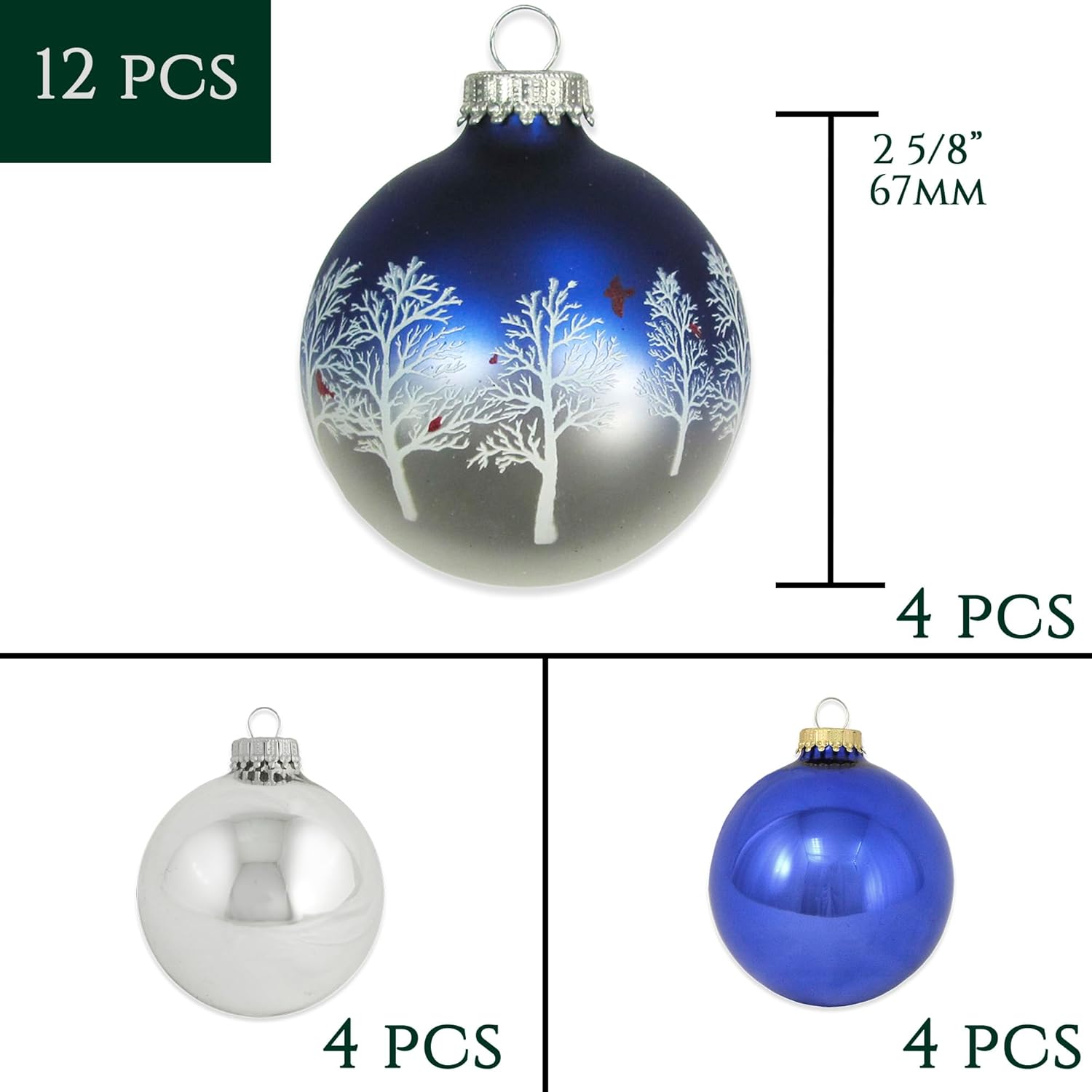 Christmas By Krebs – Adornos de cristal para árbol de Navidad, bolas de diseñador de 2.638 in2.63 pulgadas, decoraciones navideñas colgantes sin