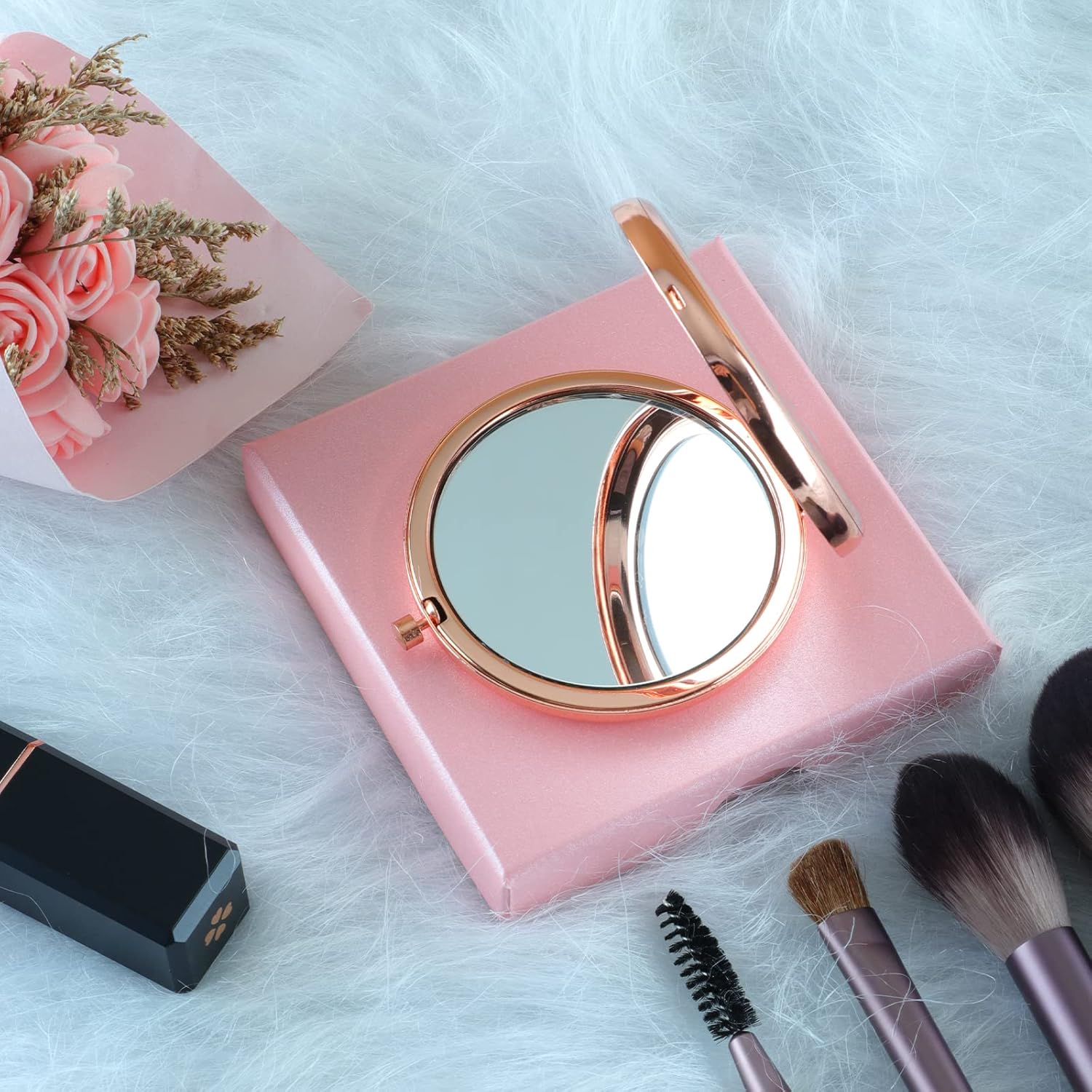 Gifts for Sisters from Sisters Travel Compact Vanity Mirror Rose Gold Cute for Purse Travel Folding Hand Mirror for Graduation Birthday Christmas
