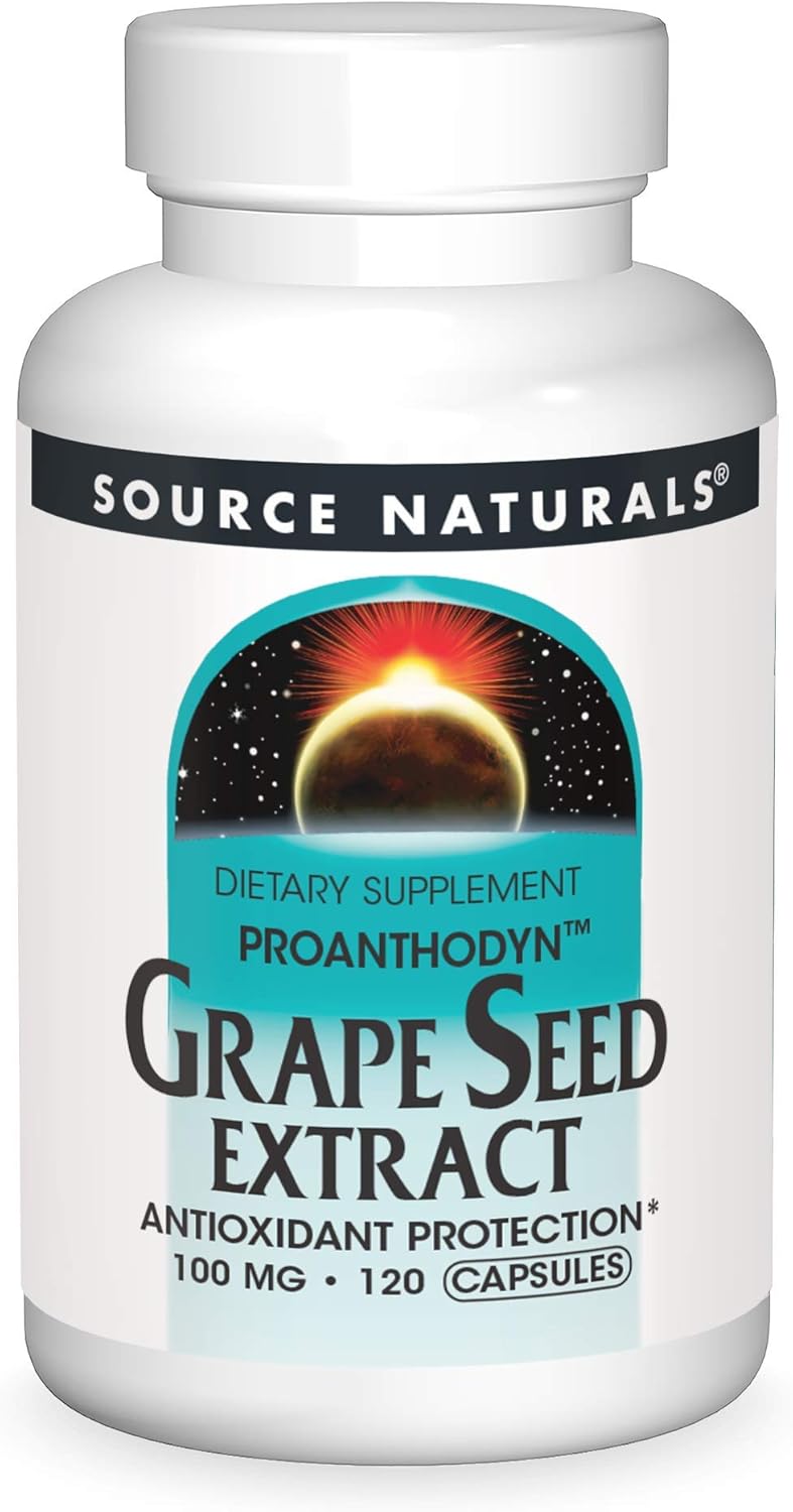 Source Naturals Extracto de semilla de uva, Proanthodyn 100 mg Protección antioxidante y apoya el envejecimiento saludable del cerebro – 120 cápsulas