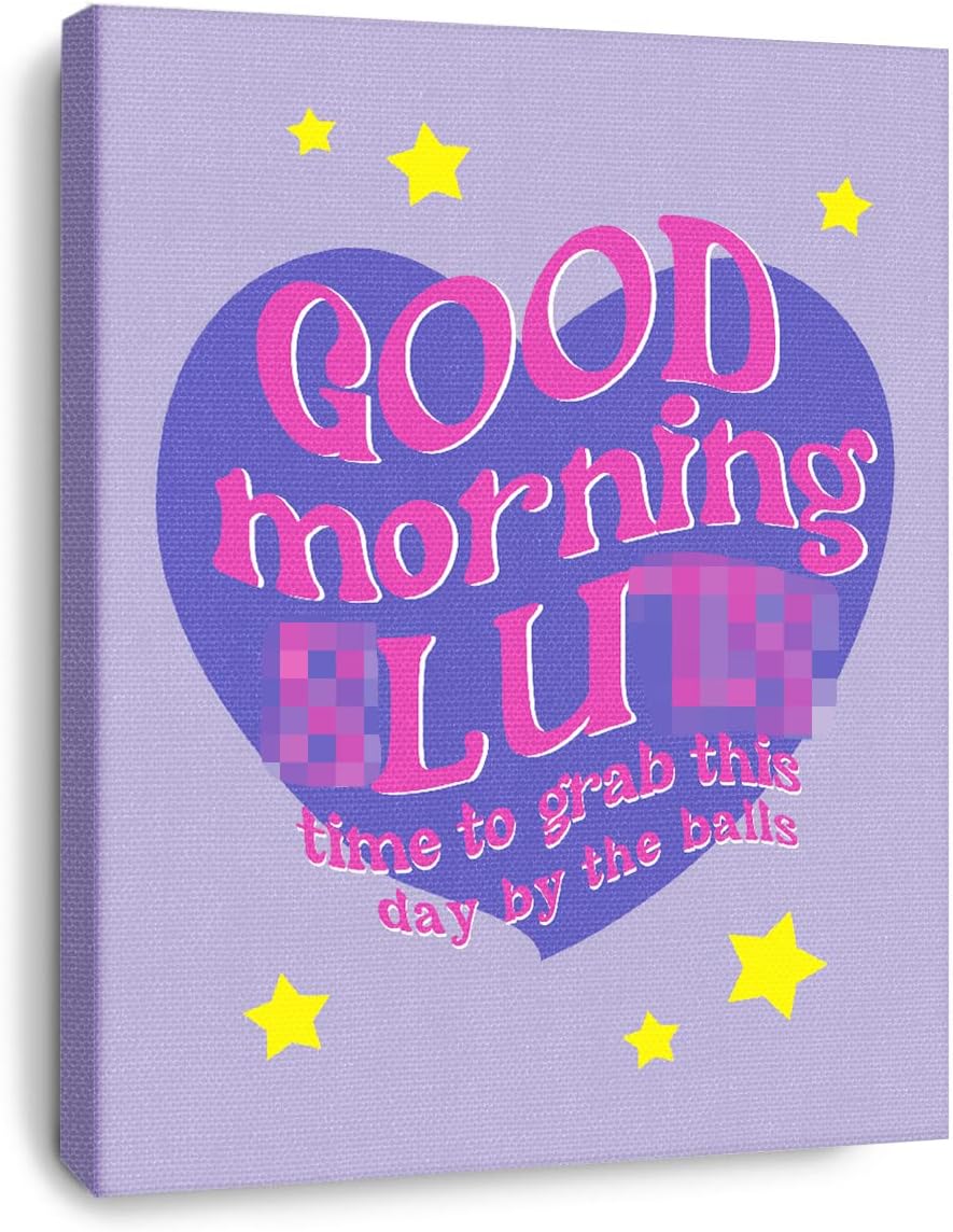 OTINGQD Lienzo decorativo para pared con texto en inglés “Good Morning Time to Grab This Day”, lienzo inspirador de preppy morado para universidad,