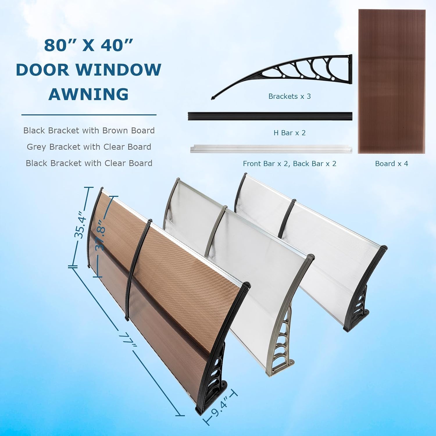 Toldo para puerta de ventana de 80 x 40 pulgadas, cubierta de policarbonato para puerta de entrada, toldo exterior para ventana exterior, UPF 50+,