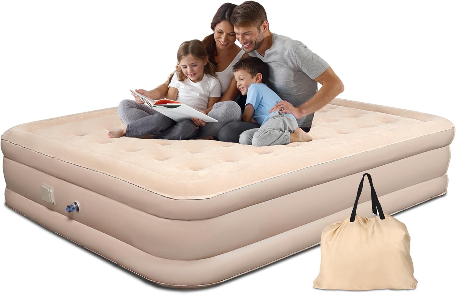 Colchón de aire Queen con bomba incorporada, colchón de aire alimentado por batería, autoinfladodesinflado, colchón inflable elevado de 16 pulgadas,