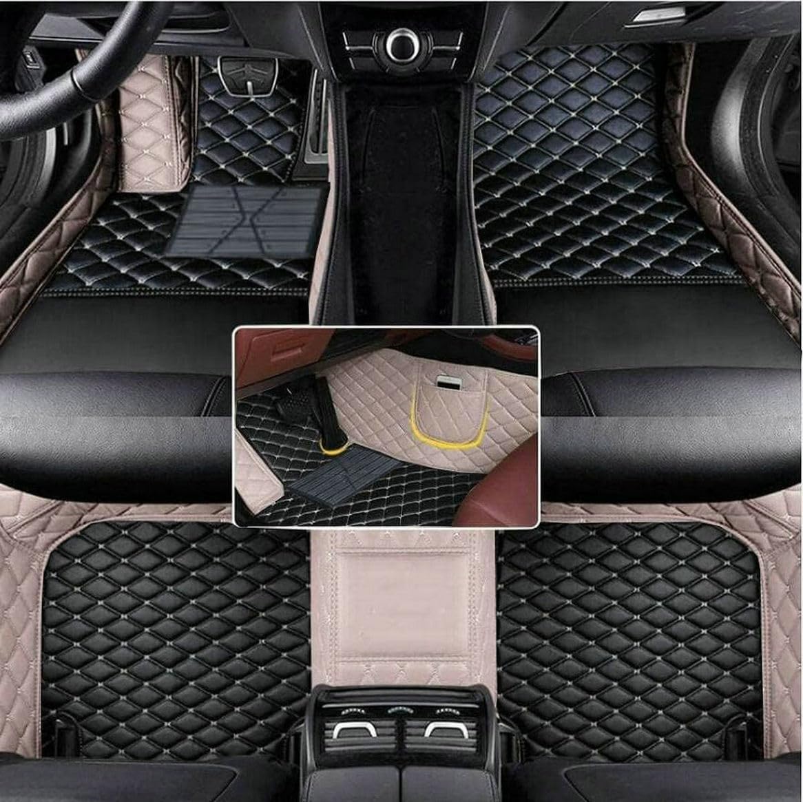 Aerfine Alfombrillas de cuero de lujo personalizadas para automóvil, tapetes antideslizantes para todo tipo de clima (negro, beige y gris)