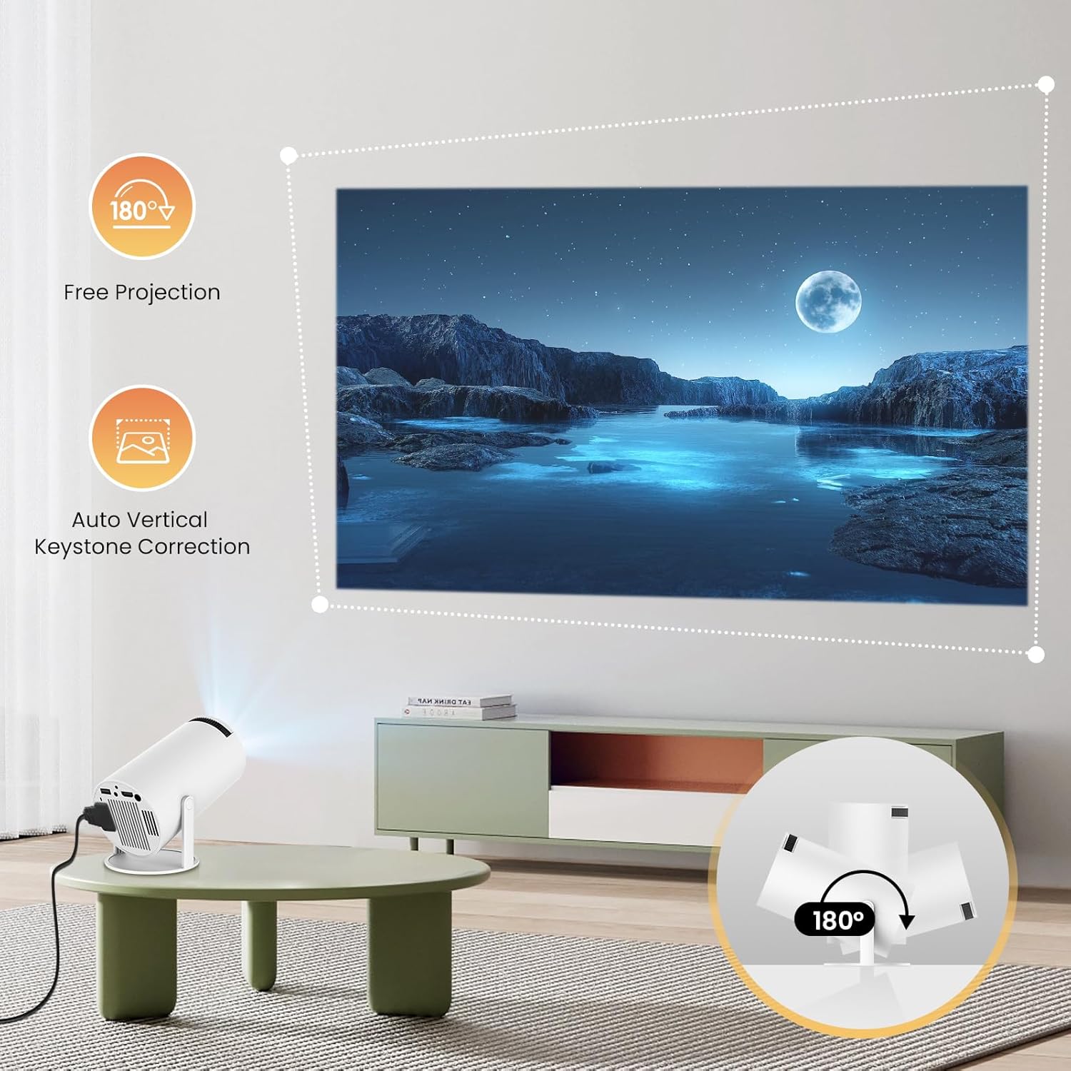 Auto Keystone Proyector inteligente con Android TV 11.0 HIPPUS, proyector Bluetooth WiFi 5G compatible con 4K, mini proyector de películas portátil