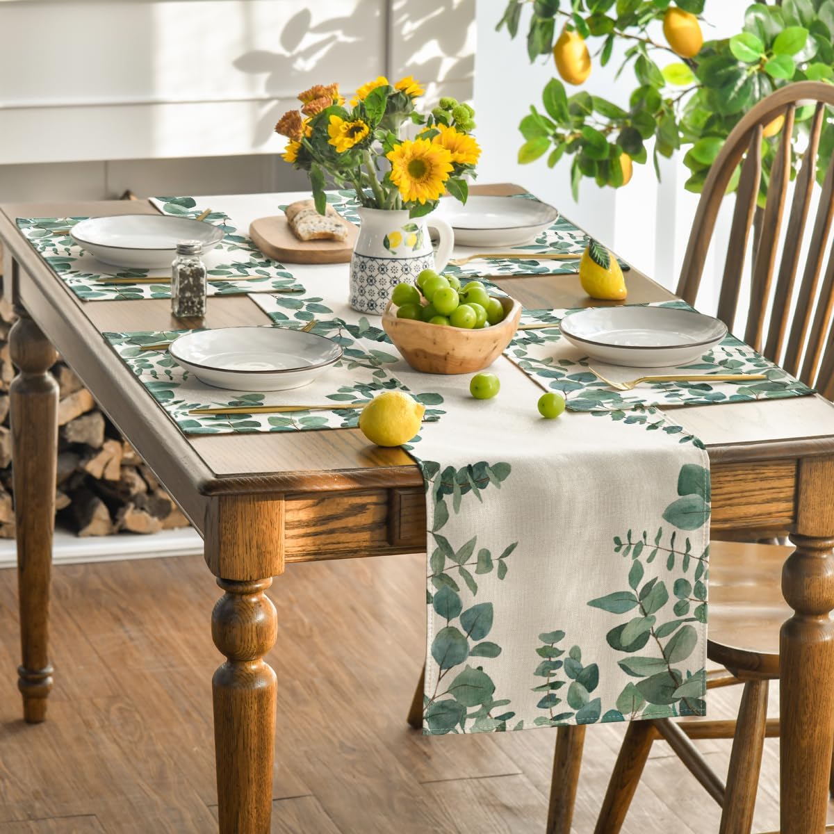 Artoid Mode Manteles individuales de verano con hojas de eucalipto para mesa de comedor, 12 x 18 pulgadas, para primavera, temporada, vacaciones,