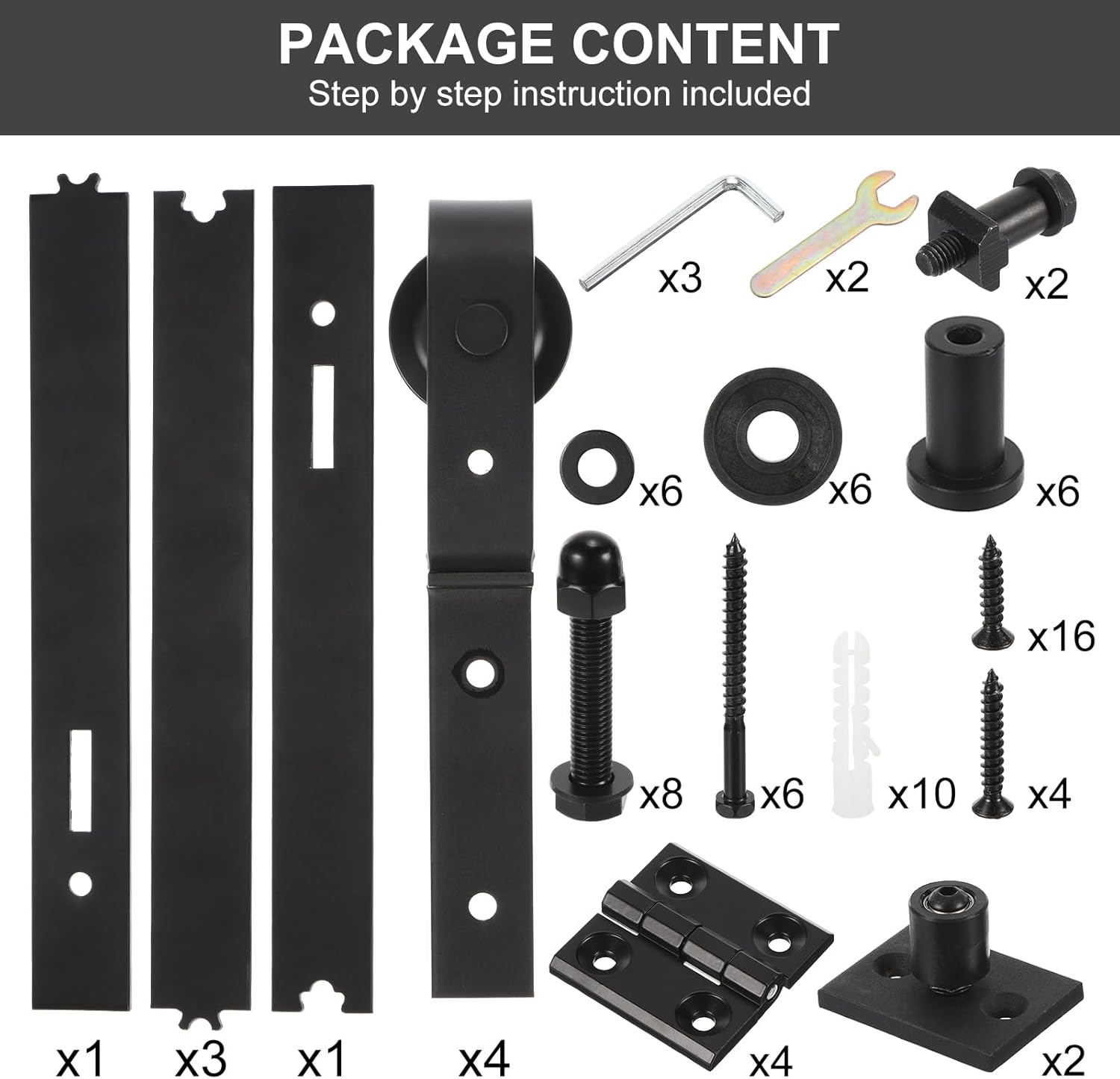 uxcell Kit de herrajes para puerta corrediza de granero plegable de 65 pulgadas para 2 puertas de armario, rodillo en forma de J de pista plana,