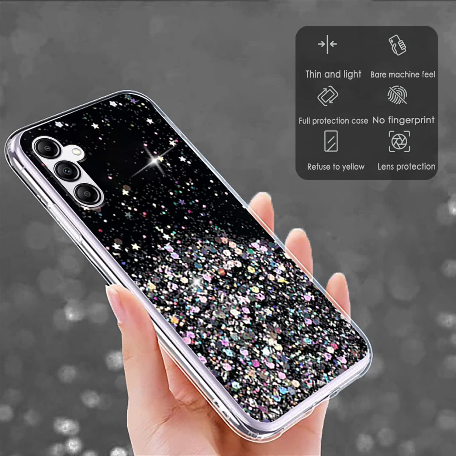 Funda compatible con Samsung Galaxy A54 con purpurina verde transparente, funda para teléfono Samsung A54 0.18 oz, funda de silicona transparente de