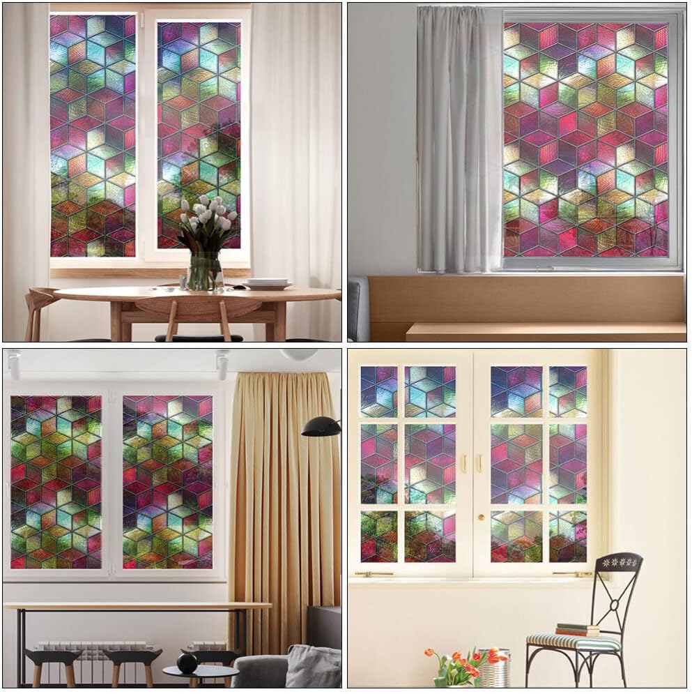 HOMSFOU Calcomanías estáticas para ventana de ventana, calcomanías de ventana de vitrales, adhesivos estáticos de vinilo 3D para ventana, ventana