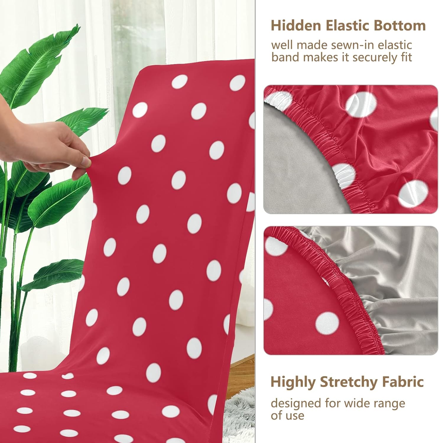 ALAZA Fundas para sillas de Navidad, diseño de lunares rojos y blancos, para decoración del hogar, cocina, comedor, elásticas, extraíbles y