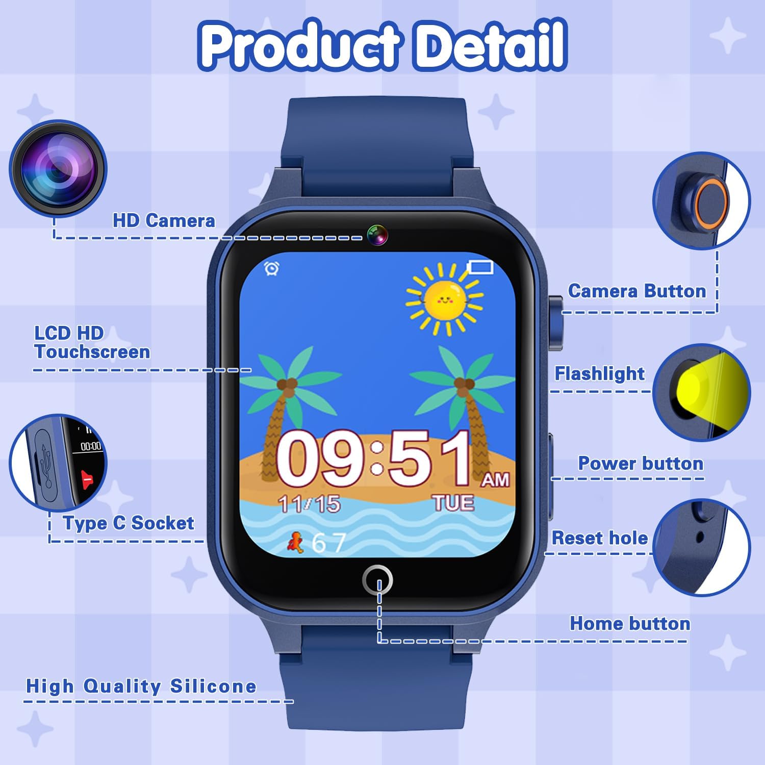 Wiszodet Reloj inteligente para niños, regalo de cumpleaños para niños de 4 a 12 años, reloj inteligente para niños con 26 juegos de rompecabezas,