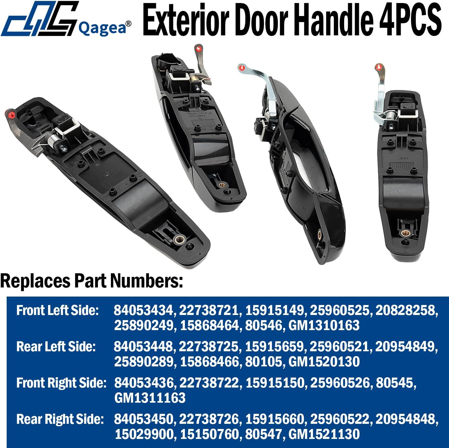 Qagea Manija de puerta exterior negra, 4 piezas para Chevy Avalanche Silverado Suburban Tahoe GMC Sierra Yukon Cadillac Escalade 2007-2014, manijas