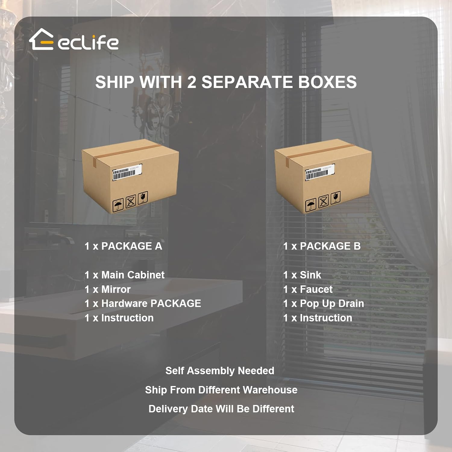eclife Juego combinado de tocadores de baño de 24 pulgadas con lavabo, fregadero de cerámica empotrado con madera gruesa, grifo negro mate,