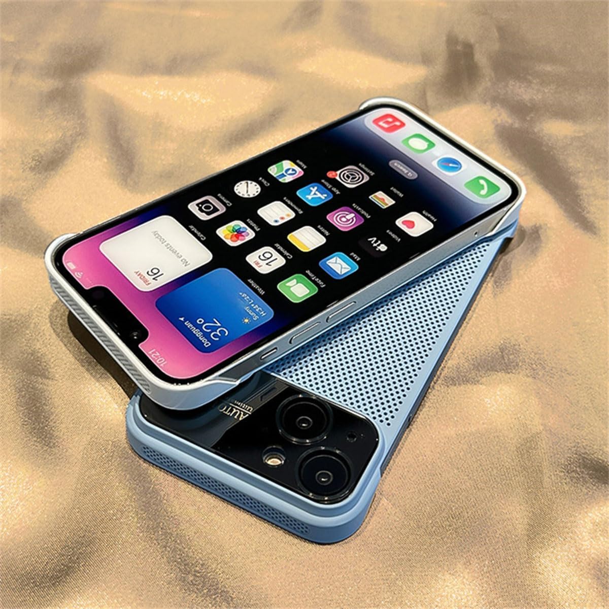 Funda para teléfono con disipación de calor galvanizado con 4000 orificios de enfriamiento, sin bordes de gran ventana para iPhone 141312 ProMax