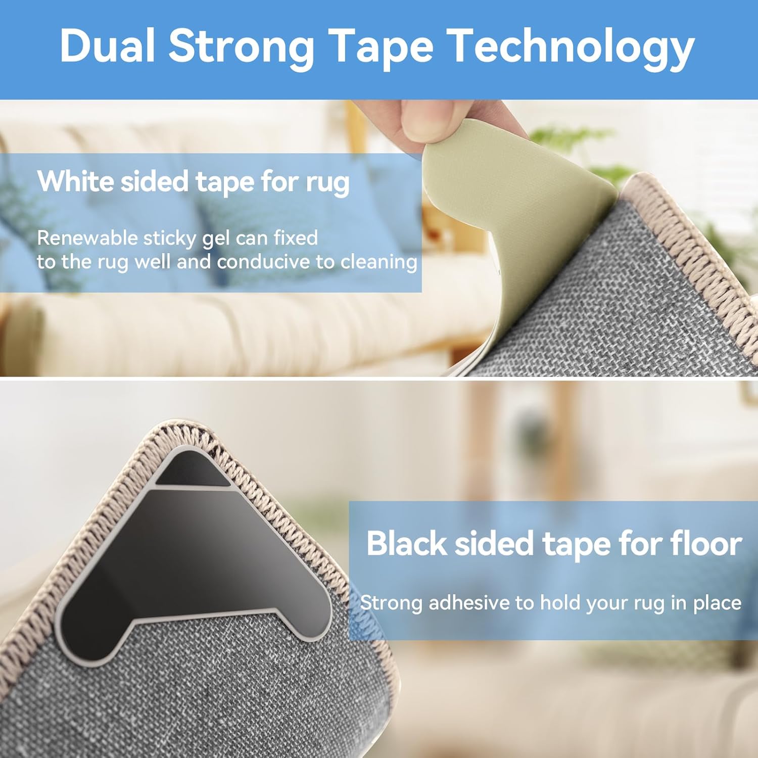 Lakuti 16 pinzas para alfombras, almohadillas antideslizantes de doble cara para suelos de madera dura y azulejos, cinta adhesiva reutilizable y