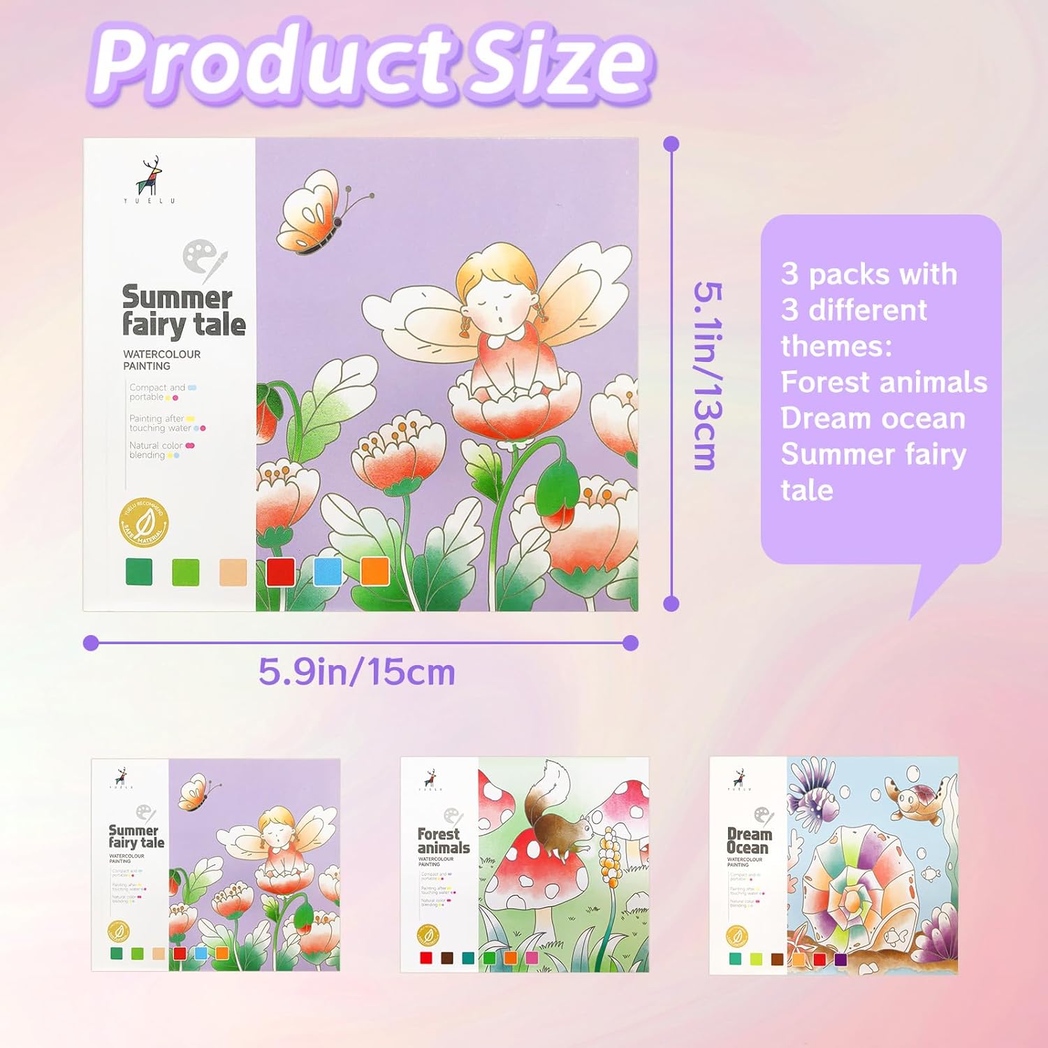 Paquete de 3 libros de acuarela para colorear para niños de 4 a 8 años, libros de pintura de acuarela de bolsillo, libros de pintura con agua para