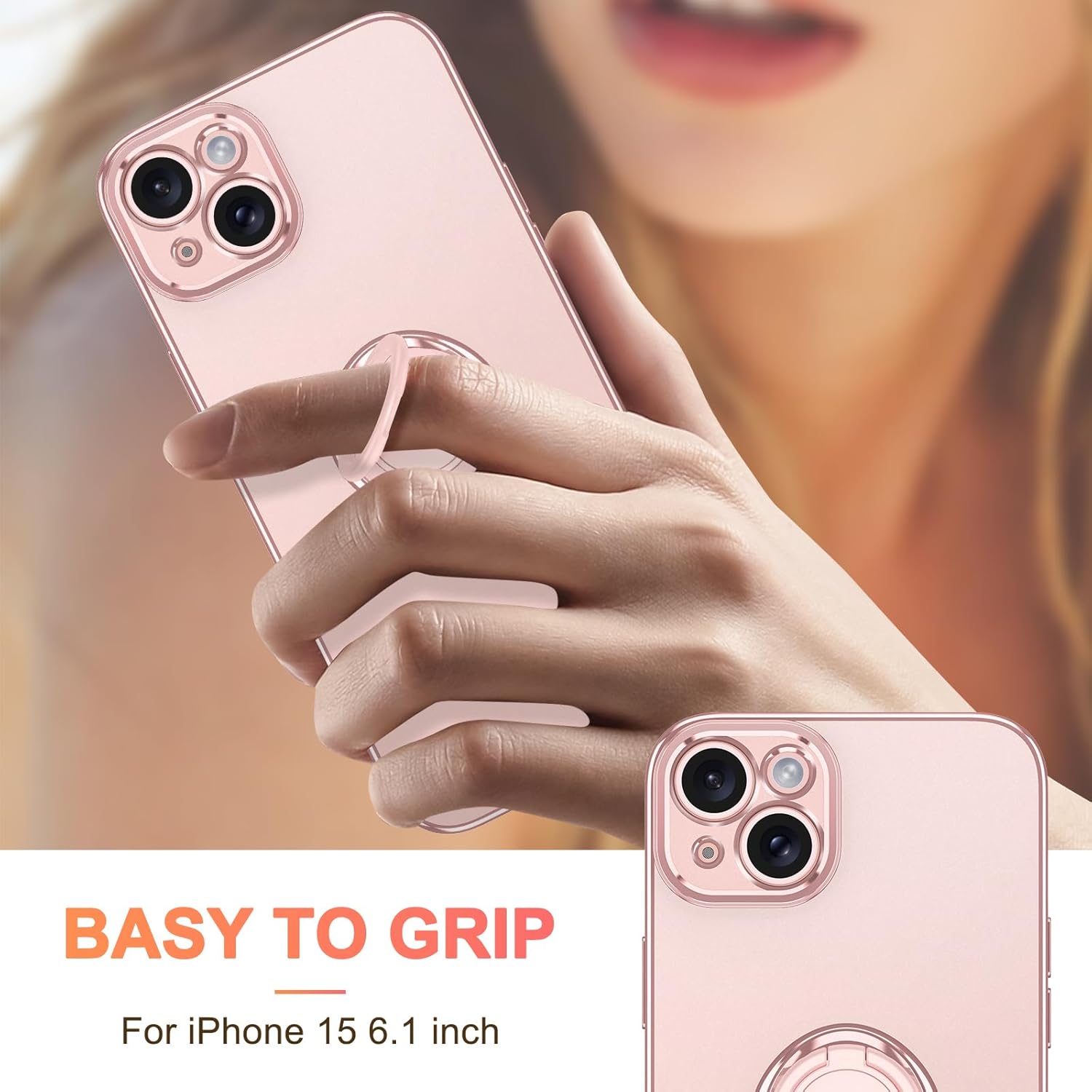 LONTECT Funda para iPhone 15, a prueba de golpes, delgada, resistente, resistente a las caídas, con soporte de anillo, duradera y antideslizante,