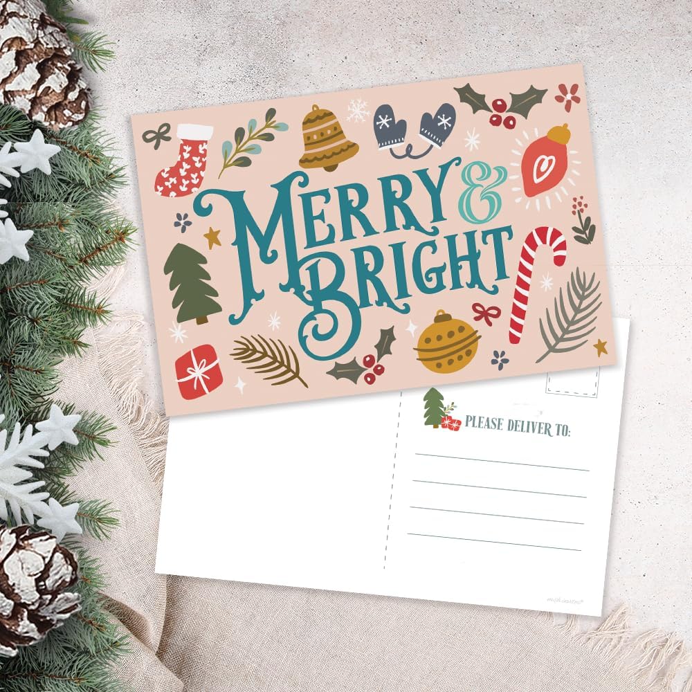 m&h invites Merry & Bright Postales navideñas saludos navideños  Bonitas postales ilustradas para el invierno  50 unidades