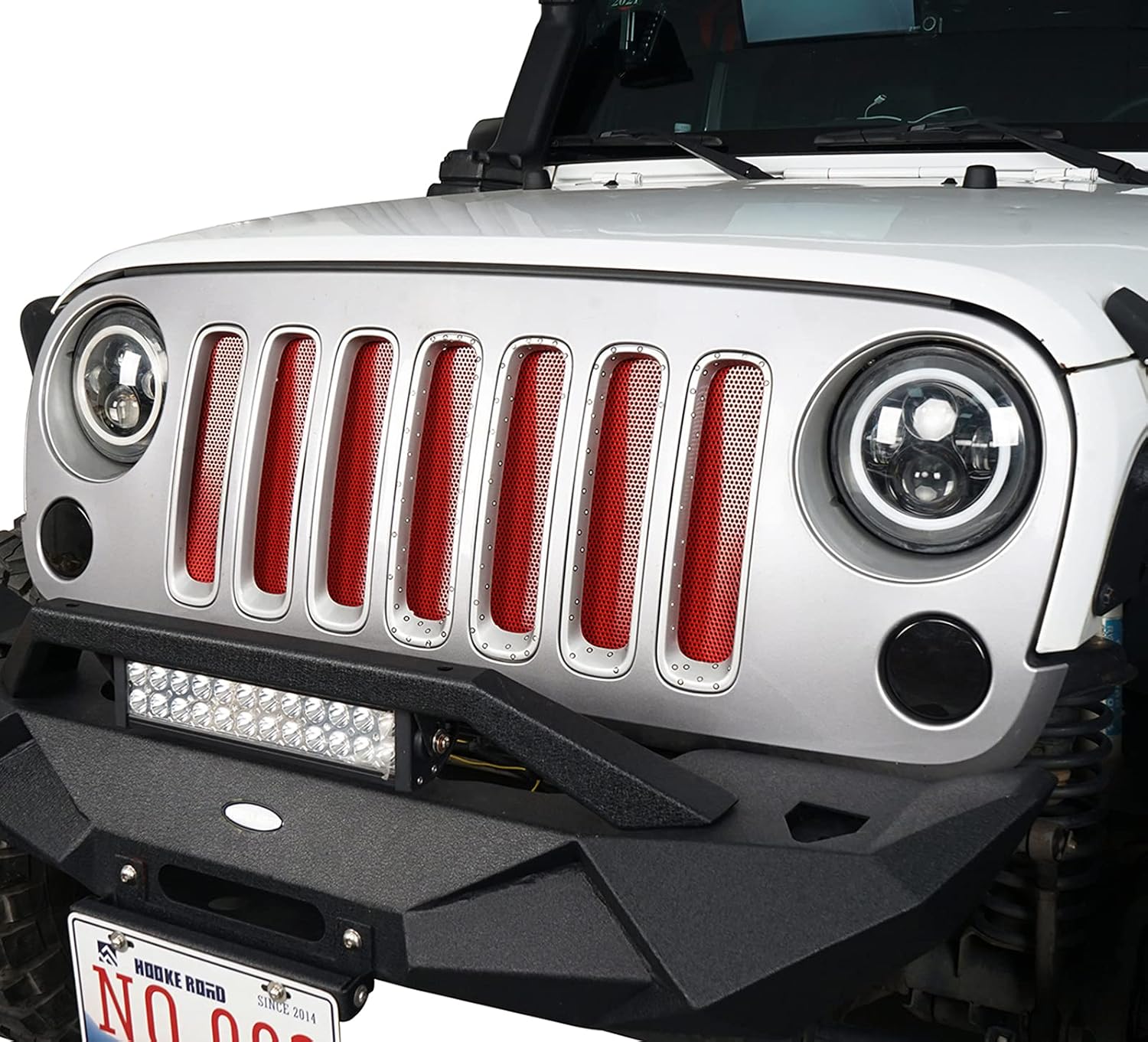 Wrangler – Deflector de malla para rejilla frontal color rojo compatible con Jeep JK Wrangler 2007-2018