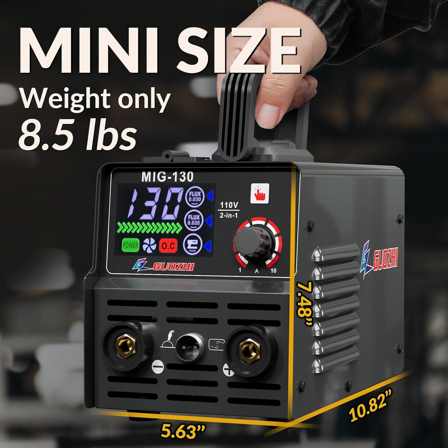 Soldador MIG 130Amp 110V con pantalla LED súper grande, 2 en 1 núcleo de flujo sin gas MIGStick MMA ARC Máquina de soldadura multiproceso con