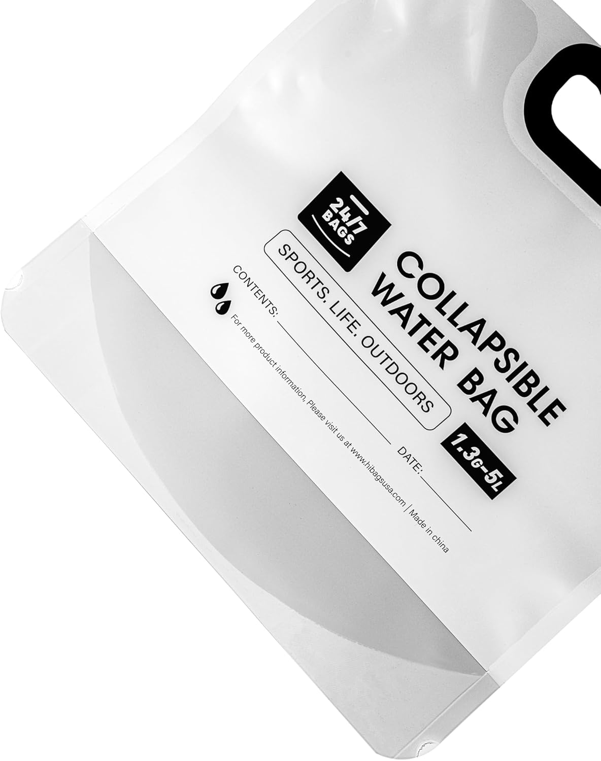 Paquete de 4 bolsas plegables para contenedores de agua de 1.3 galones5 litros, resistente con asas de transporte, caminatas, viajes, emergencias