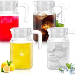 Gejoy Jarra de vidrio de 4 piezas de 17 onzas con tapa, jarra de jugo, jarra de agua de vidrio, recipientes para bebidas, jarra para nevera, té Gejoy Jarra de vidrio de 4 piezas de 17 onzas con tapa, jarra de jugo, jarra de agua de vidrio, recipientes para bebidas, jarra para nevera, té