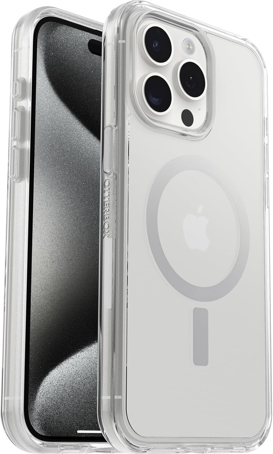 OtterBox Funda transparente para iPhone 15 Pro MAX (solamente) de la serie Symmetry – (transparente), se ajusta a MagSafe, ultra elegante, bordes