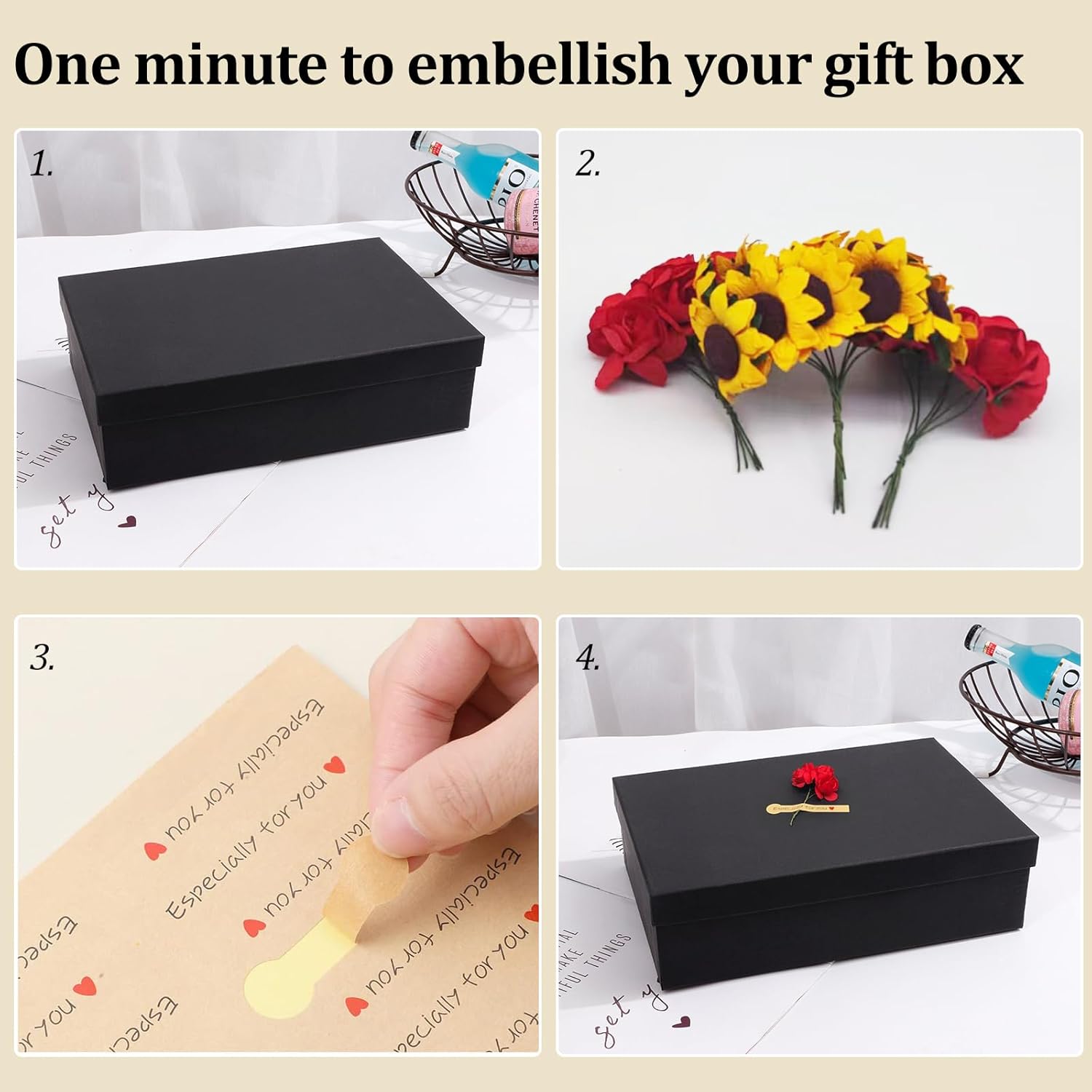 Cajas de regalo negras, un juego de 5 cajas de regalo con tapas para regalos, cajas preenvueltas para regalos, caja de regalo resistente para