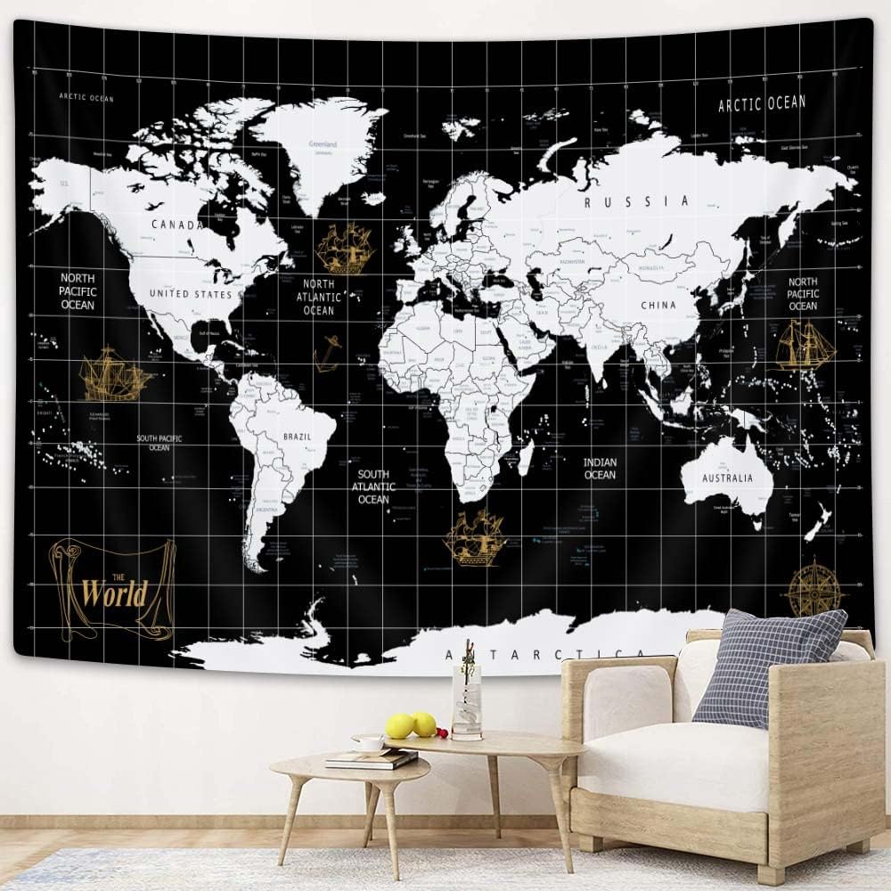Tapiz de mapa del mundo para colgar en la pared, diseño geográfico del mundo, Asia Europa, ciudad del sur, topografía, América, África, Japón,