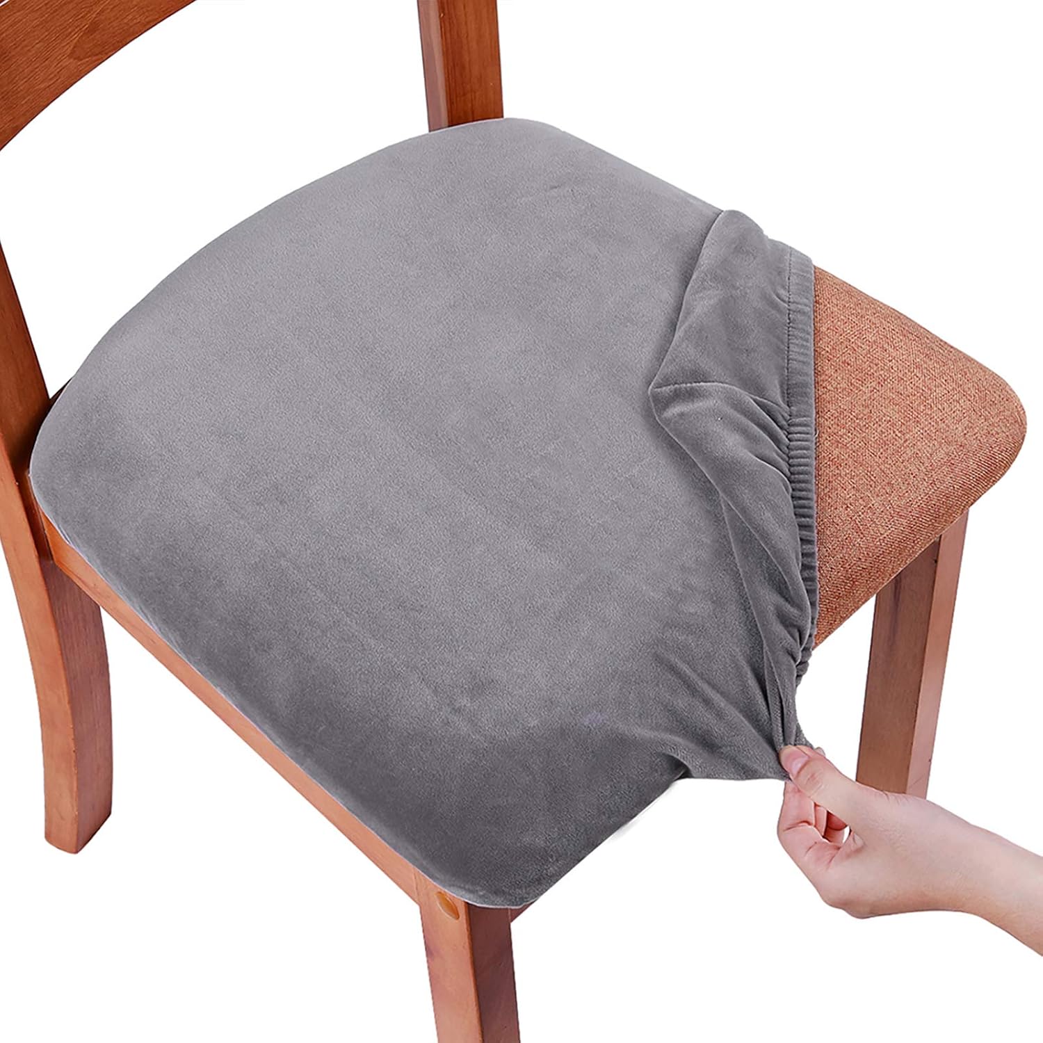 Smiry – Originales fundas para asiento de silla de comedor, de terciopelo, con lazos, desmontables, lavables, elásticas, protectoras