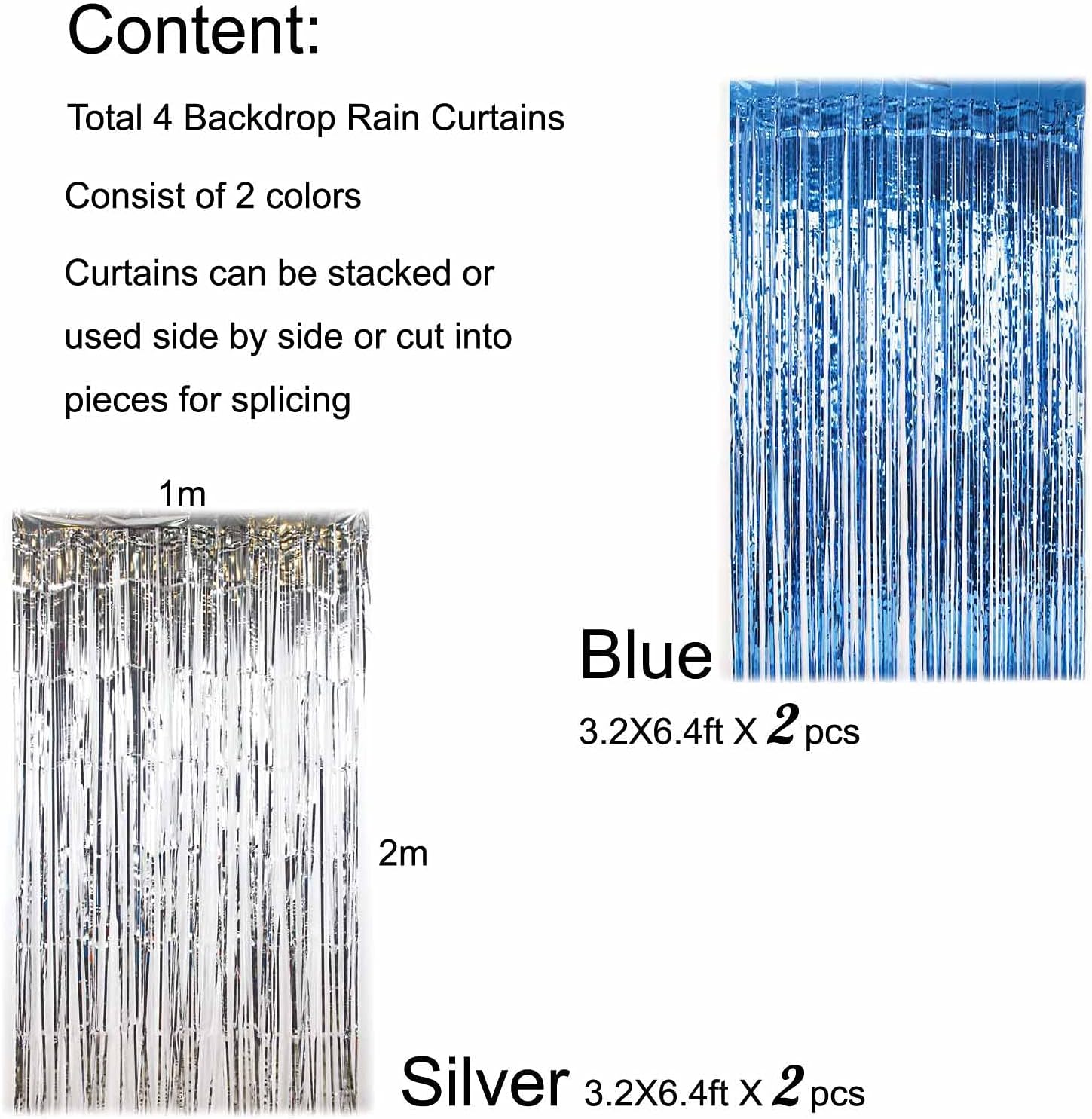 Cortinas de fondo para cabina de fotos de oropel de papel metálico para decoración de fiestas, paquete de 4 cortinas de flecos de papel de aluminio