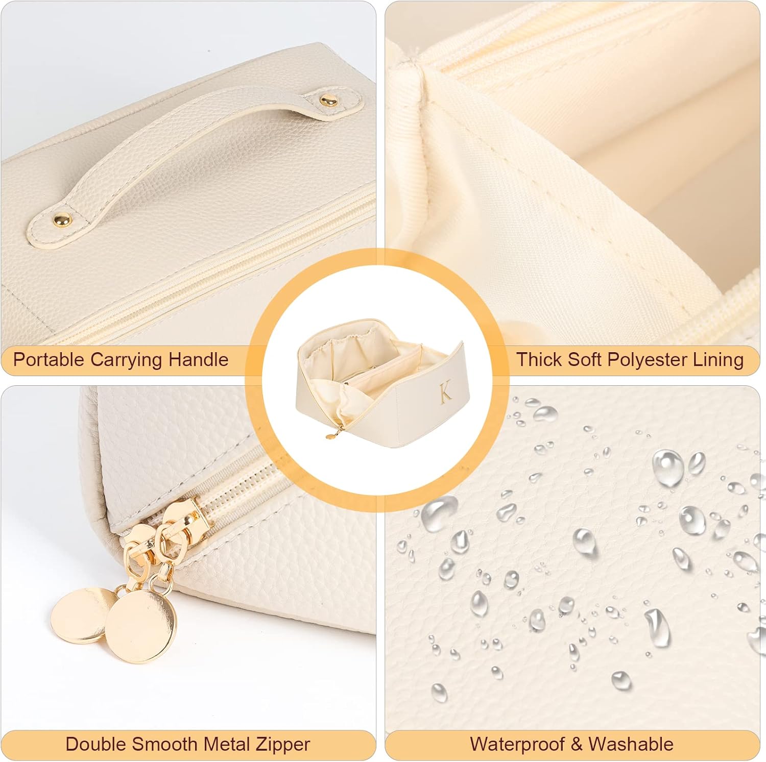 Optish Bolsa de maquillaje de viaje, bolsas de cosméticos de viaje de gran capacidad para mujeres, portátil, impermeable, maquillaje Ba, Beige, K