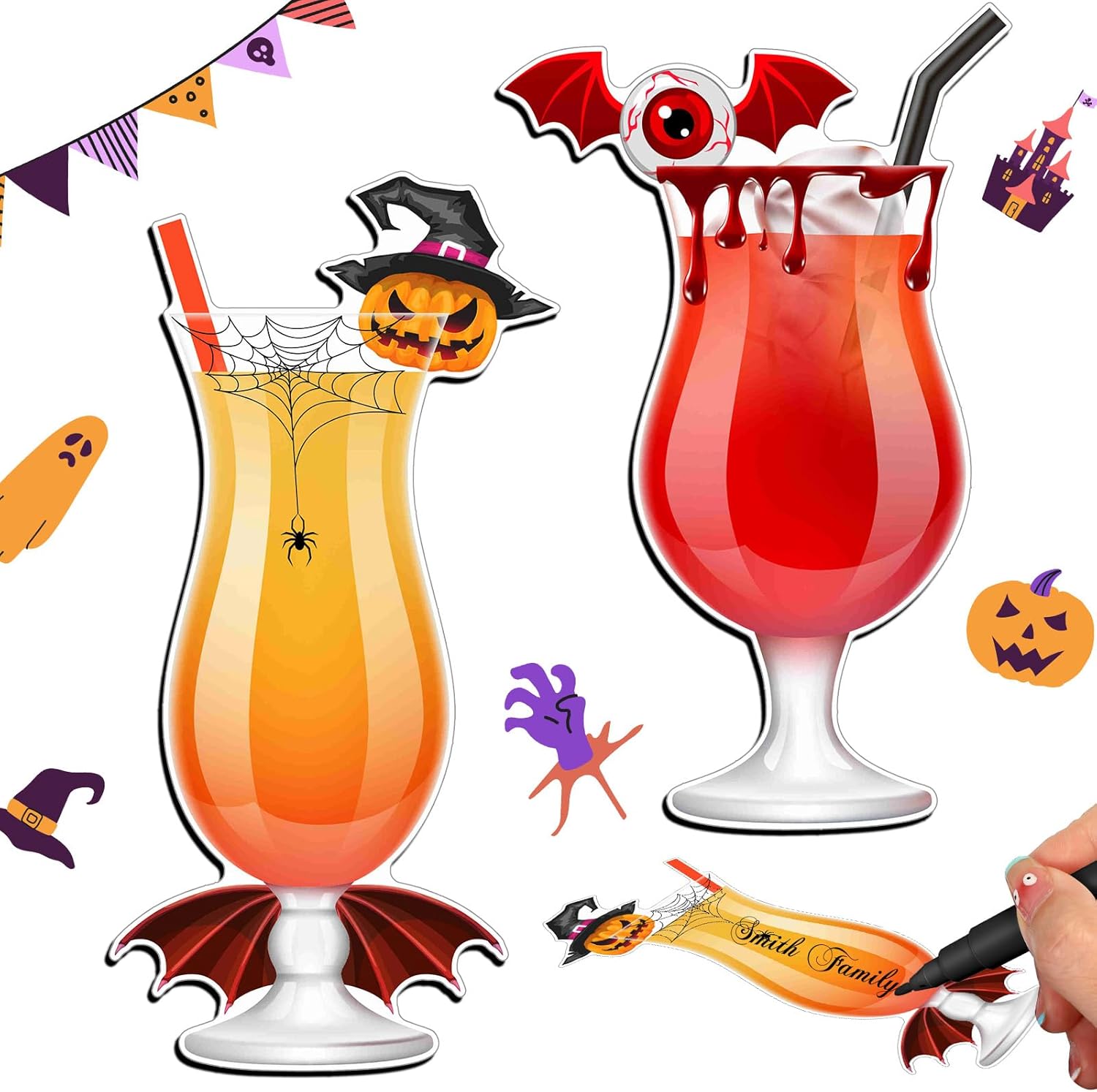 2 piezas de decoración de puerta de crucero de Halloween, calcomanías magnéticas para puerta de crucero, imanes de Halloween, globos oculares,