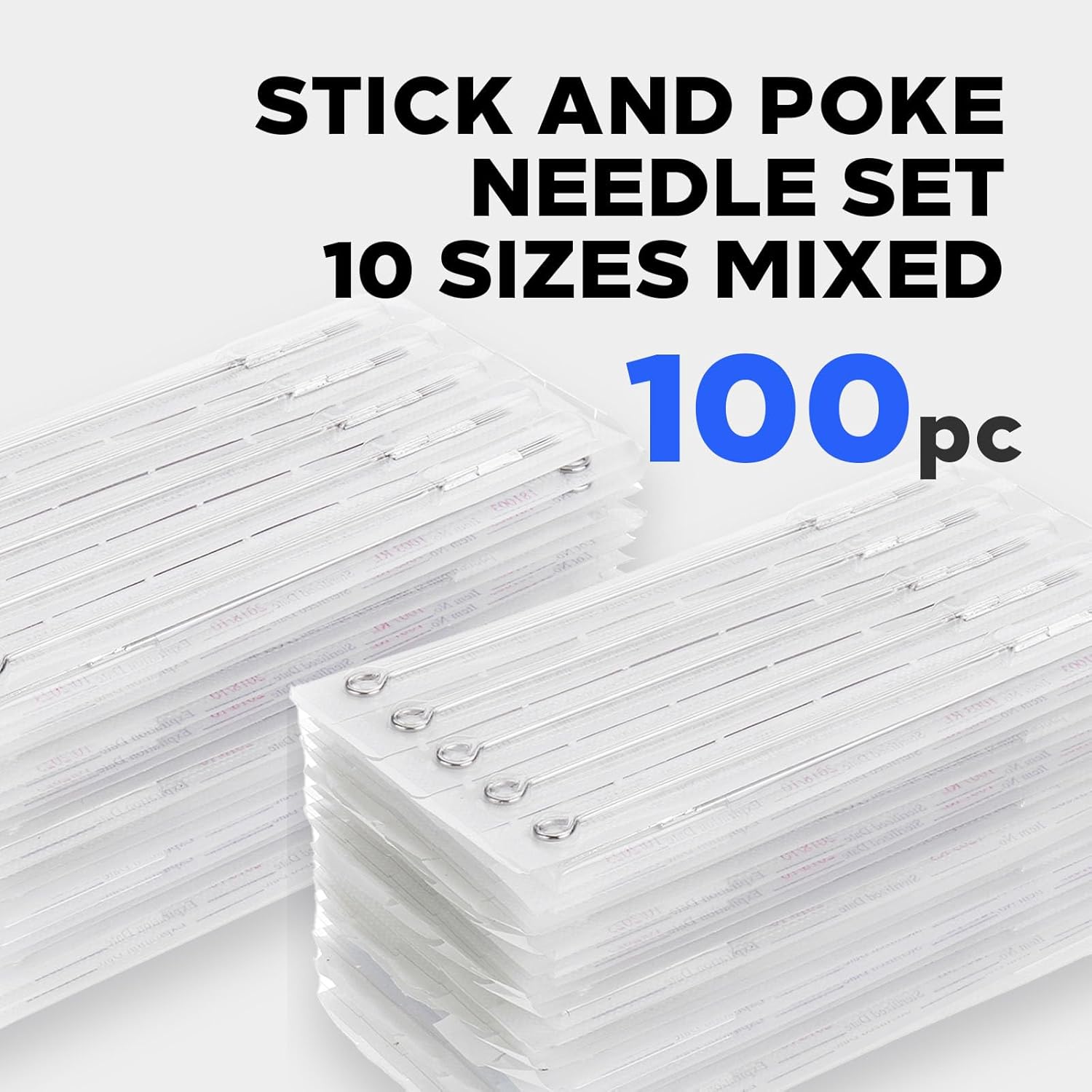 Juego de 100 agujas de tatuaje mixtas para palillo y poke RL, RS, M1 surtidas agujas estériles desechables para tatuajes (MIX-100 piezas)
