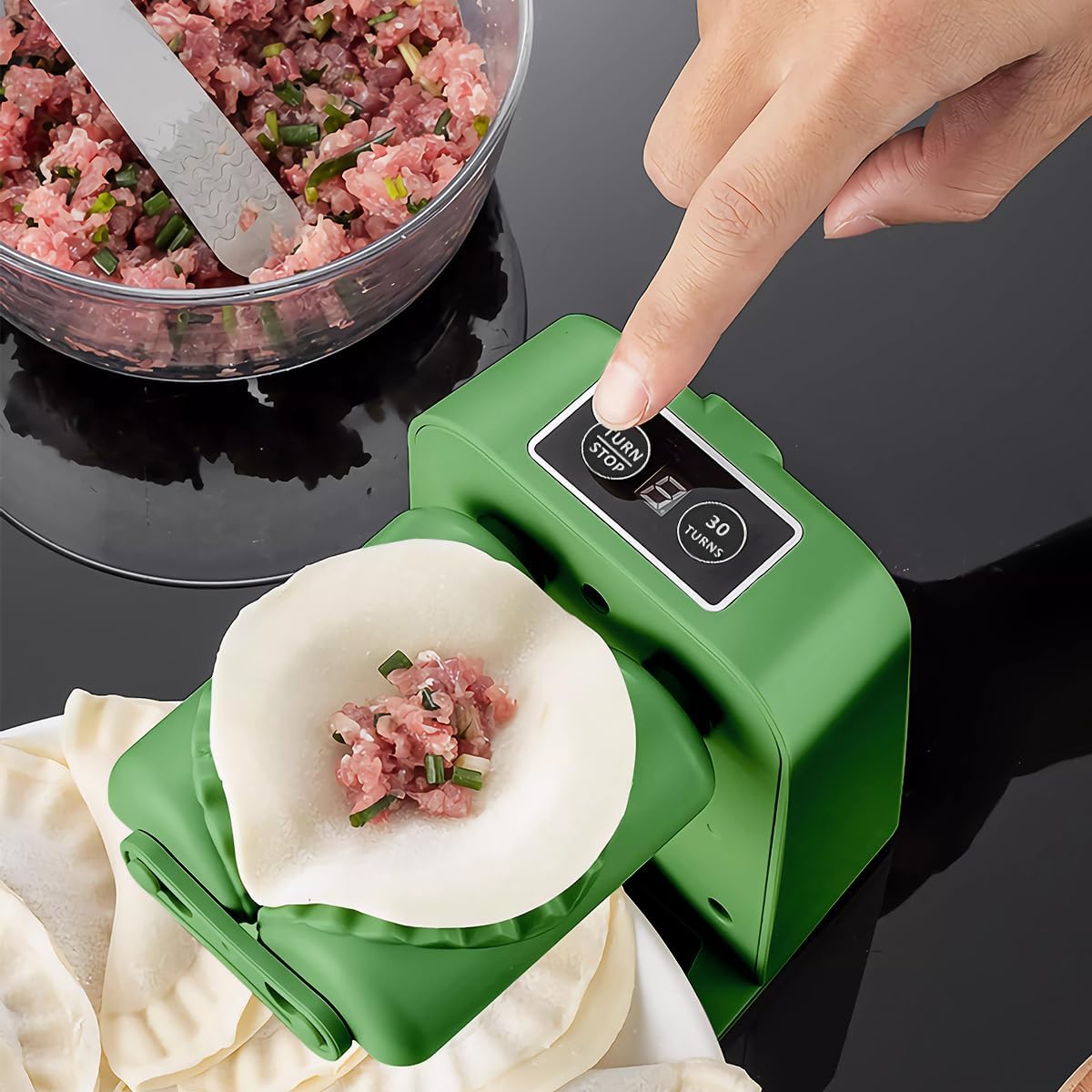OneNine Nueva máquina eléctrica para hacer albóndigas 2023, máquina automática de gyoza fácil con cuchara y cepillo, 2 modos para envolver bolas de