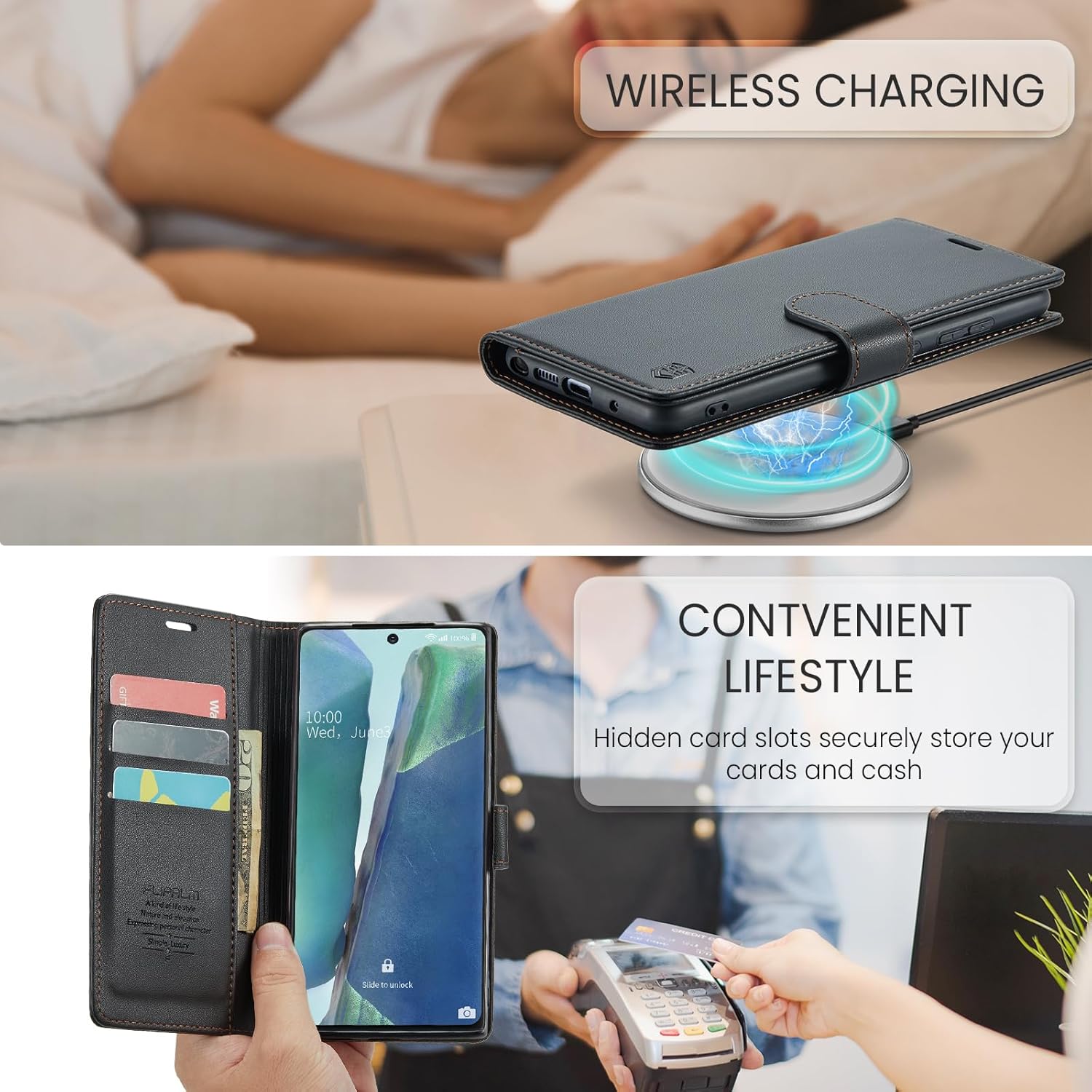 Funda tipo cartera para Samsung Galaxy Note 20 5G con bloqueo RFID, soporte para tarjetas de crédito, de piel sintética, función atril, a prueba de