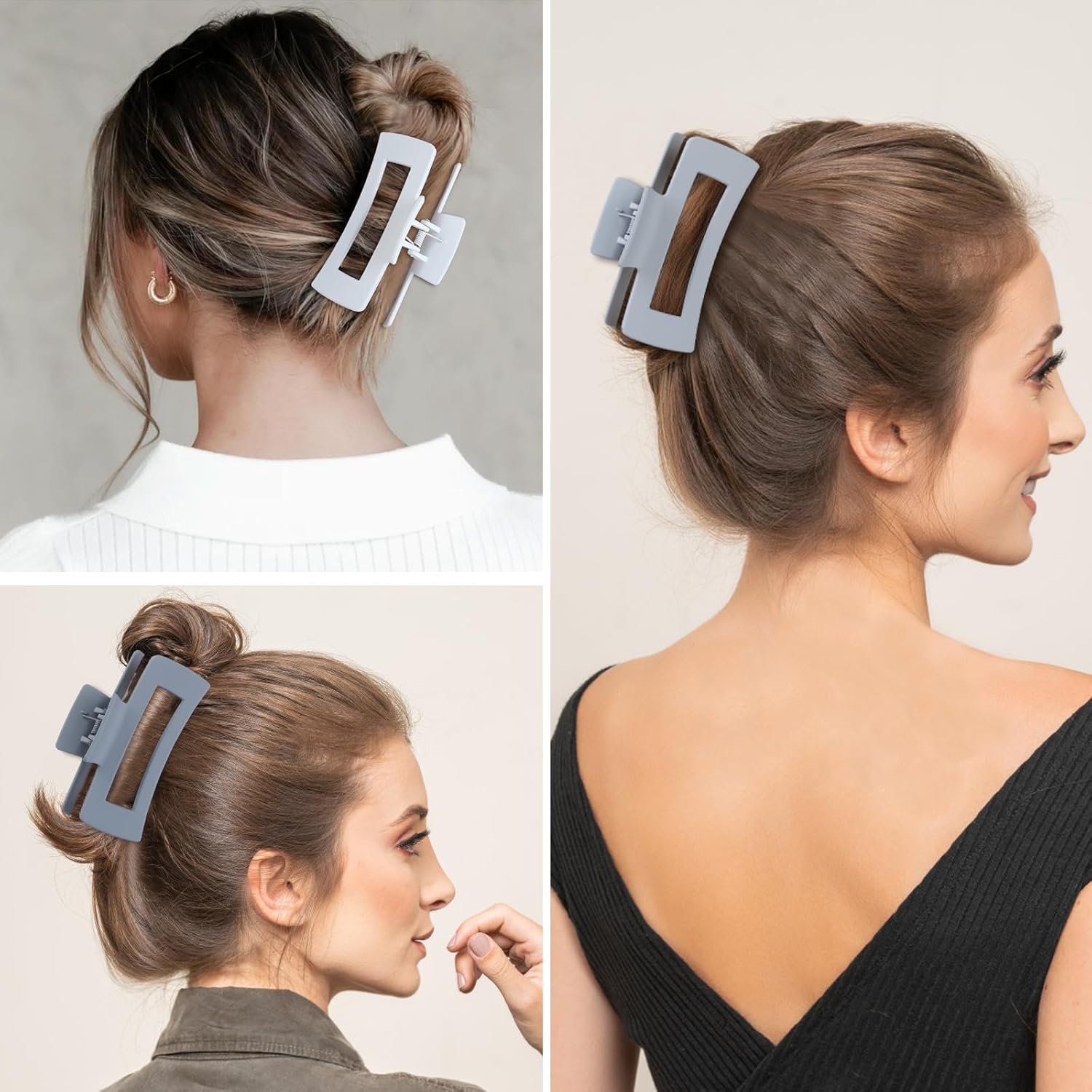 Sisiaipu Pinzas grandes para el cabello de 4 pulgadas, 6 pinzas grandes para cabello grueso, pinzas cuadradas para el cabello para mujeres, pinzas
