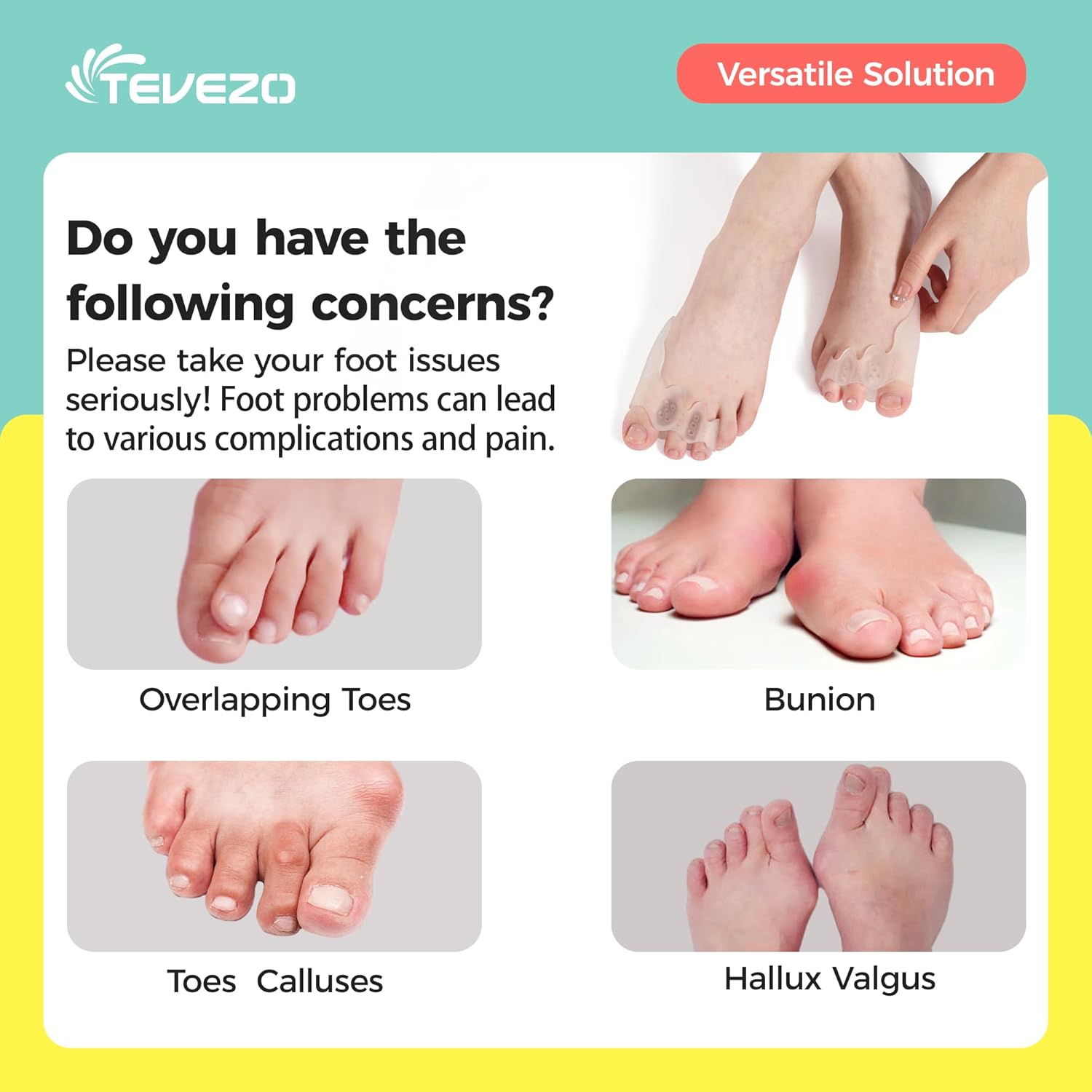 Tevezo Separadores de dedos y corrector de juanetes para hombres y mujeres, separadores de dedos, eliminadores de callos de maíz, enderezadora de