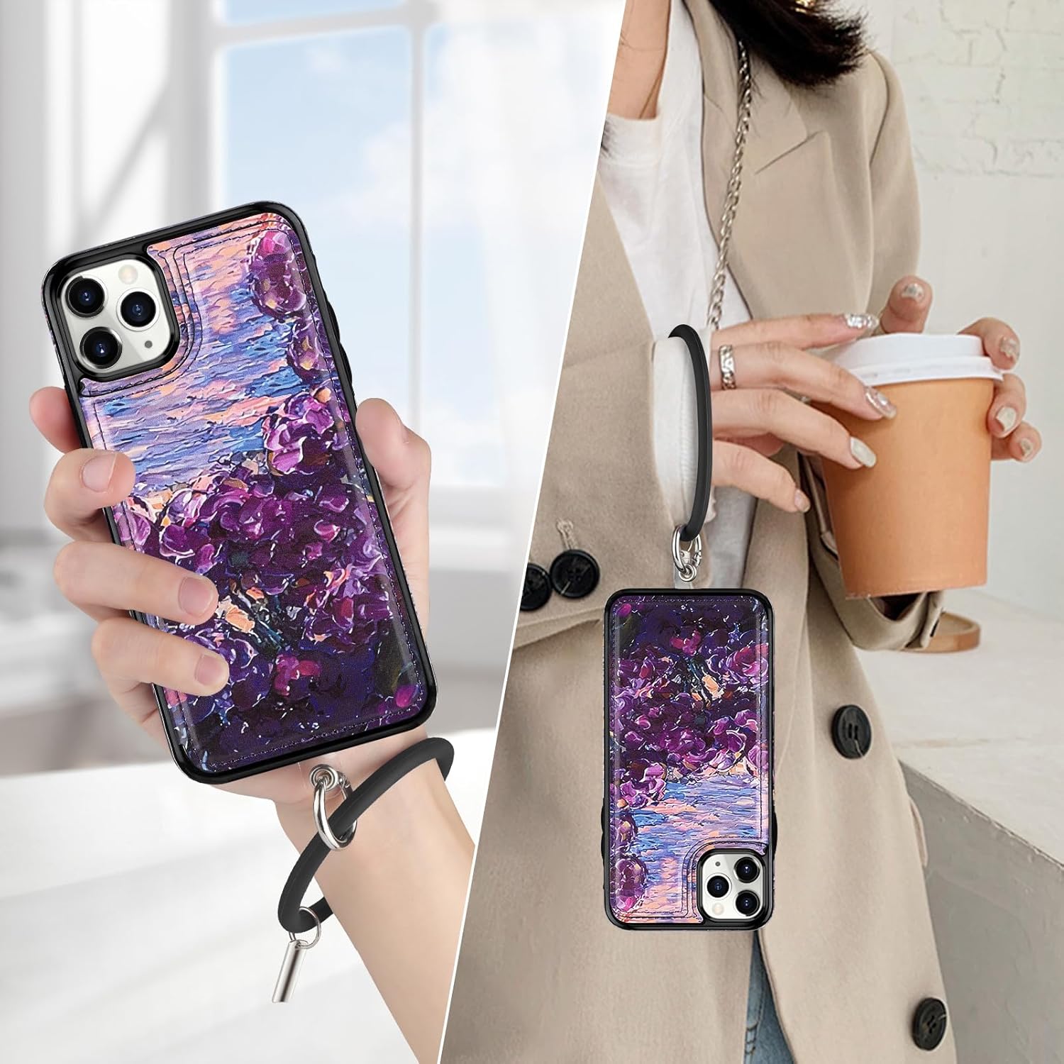 HianDier Funda compatible con iPhone 11 Pro con tarjetero para mujeres y hombres, con pulsera, protector de pantalla y funda para cámara para iPhone