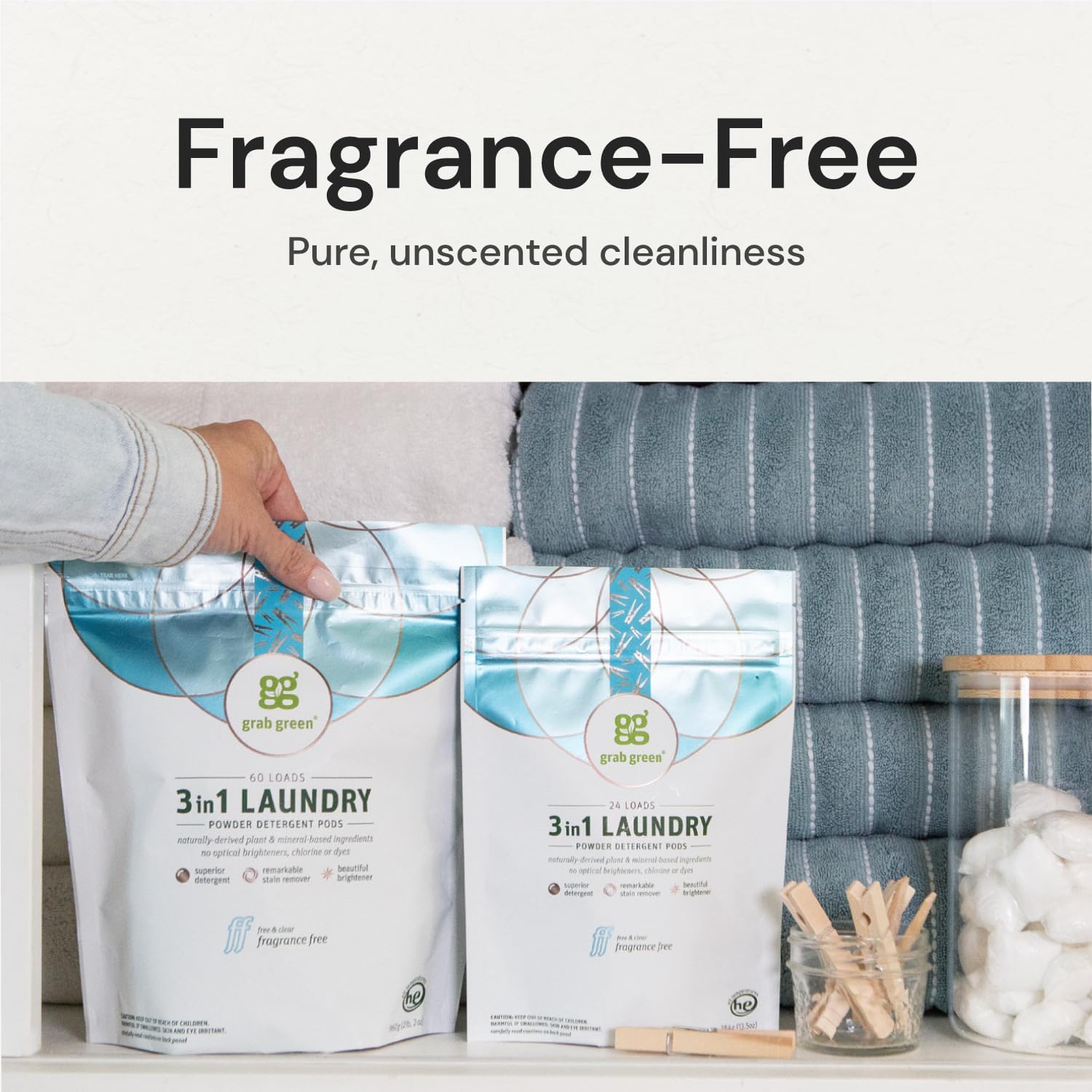 Grab Green Cápsulas de detergente 3 en 1, 132 unidades, sin fragancia, a base de plantas y minerales, poder de limpieza superior, removedor de