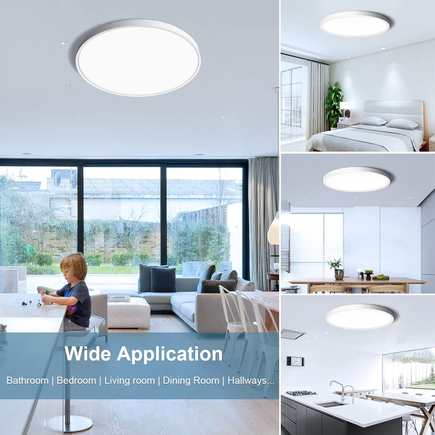 LightingWill Lámpara de techo LED de montaje empotrado de 12 pulgadas, 6000 K blanco frío, 3200 lm, 24 W, lámpara de techo blanca equivalente a 240